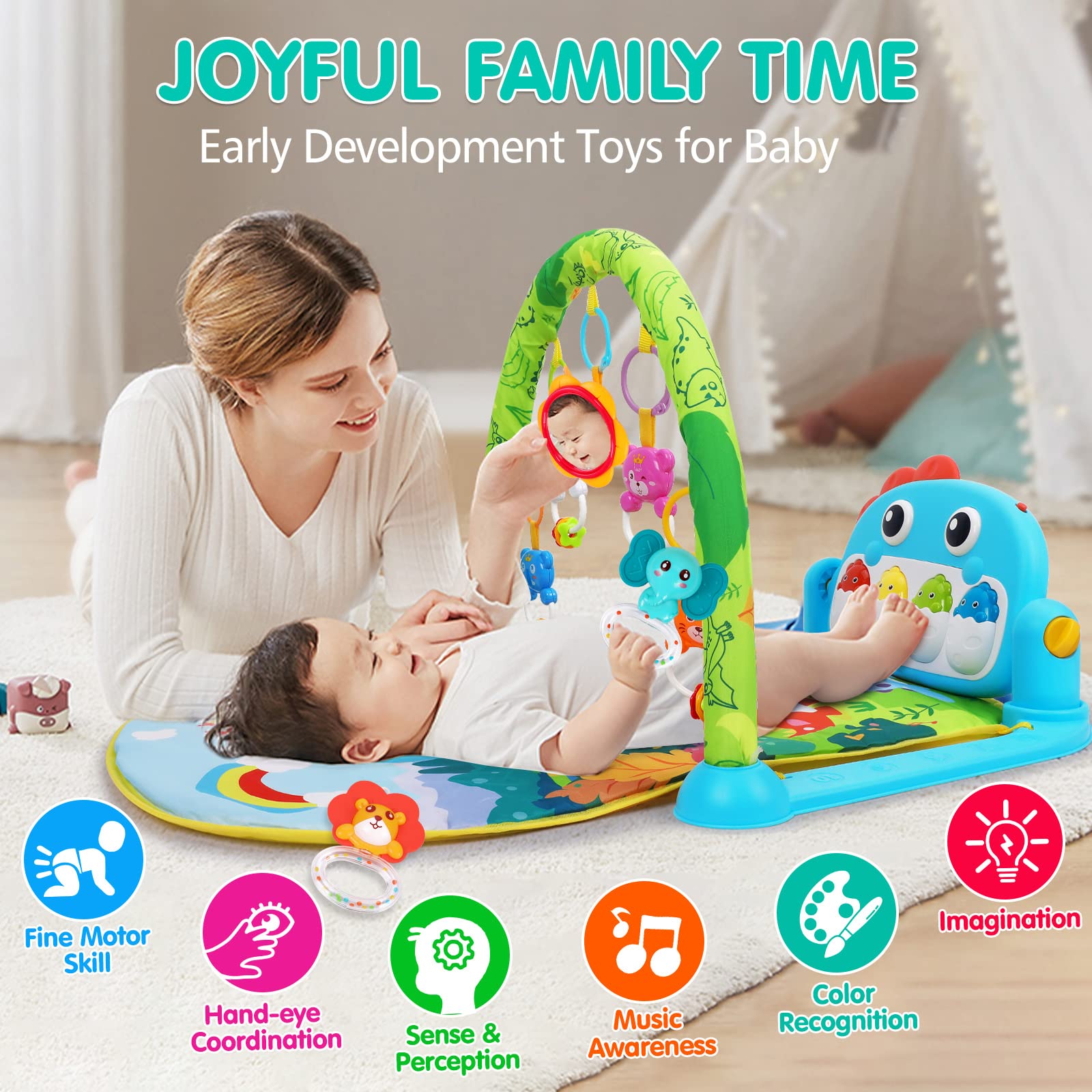**Baby Gym Play Mat with Music & Lights - Dinosaur Style Activity Center for Newborns & Infants (0-12 Months) | Tummy Time Toy, Sensory Development & Early Learning Gift**    *(Perfect for Playtime, Crawling Practice & Interactive Fun at Home or Daycare!)*