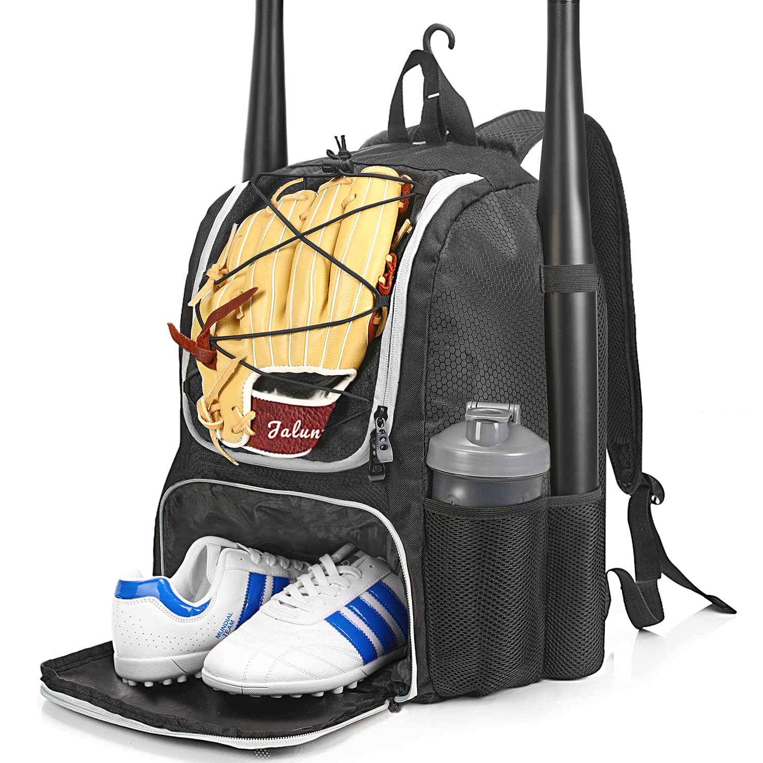 **Jalunth Baseball Softball Bat Backpack – Large Capacity Equipment Bag for Youth & Adults – Fits Bats, Helmet, Face Guard & Shoes – Perfect for Fastpitch, Slowpitch & T-Ball Games (Men, Women, Boys, Girls)**    **Usage Scenarios:** Ideal for baseball and softball players, coaches, and teams – great for practice, games, tournaments, and travel.