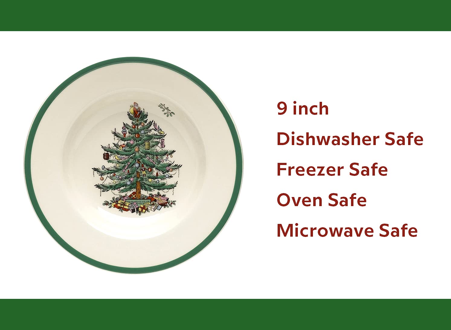 Spode Christmas Tree Collection Soup Plate - 9 Inch High-Quality Earthenware - Dishwasher, Oven, Freezer & Microwave Safe - Perfect for Holiday Dinners & Festive Table Settings