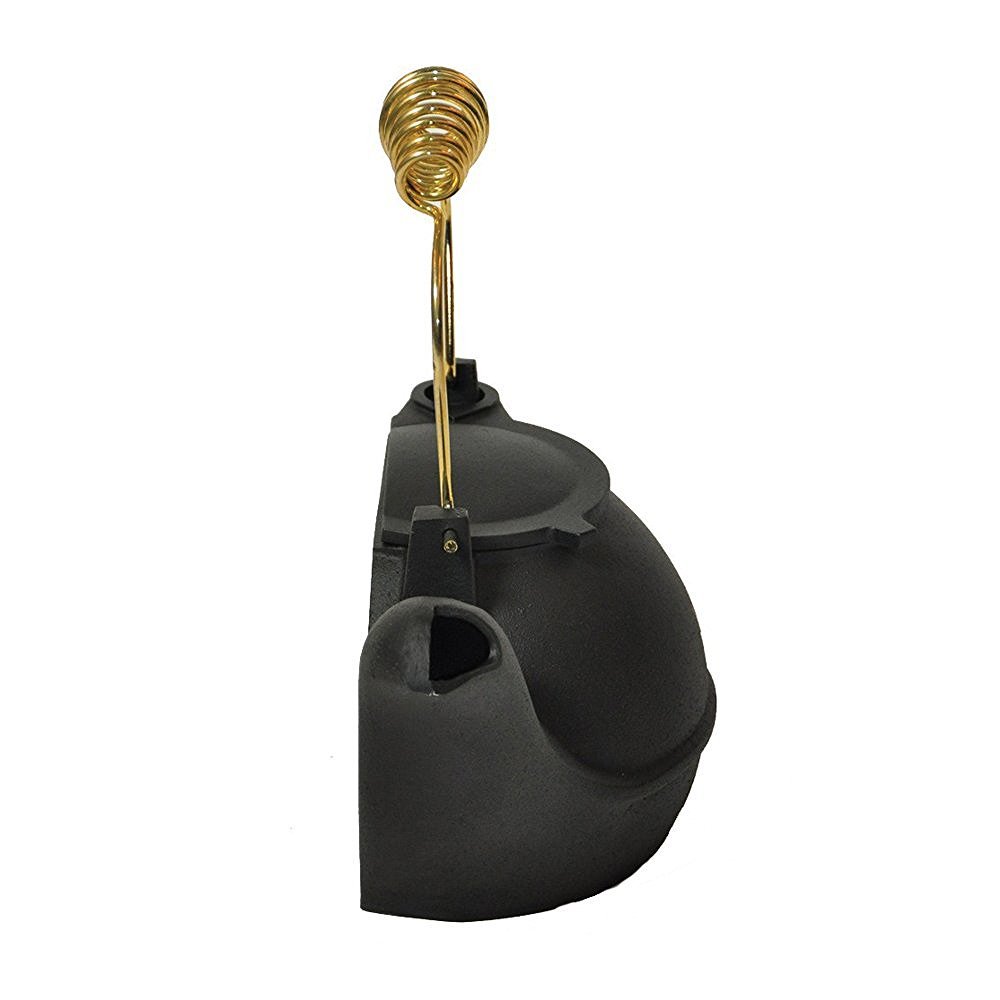 2 Quart Black Half Kettle with Brass Handle - Stovetop Tea Kettle for Gas & Electric Ranges - Perfect for Tea, Coffee & Hot Water Preparation