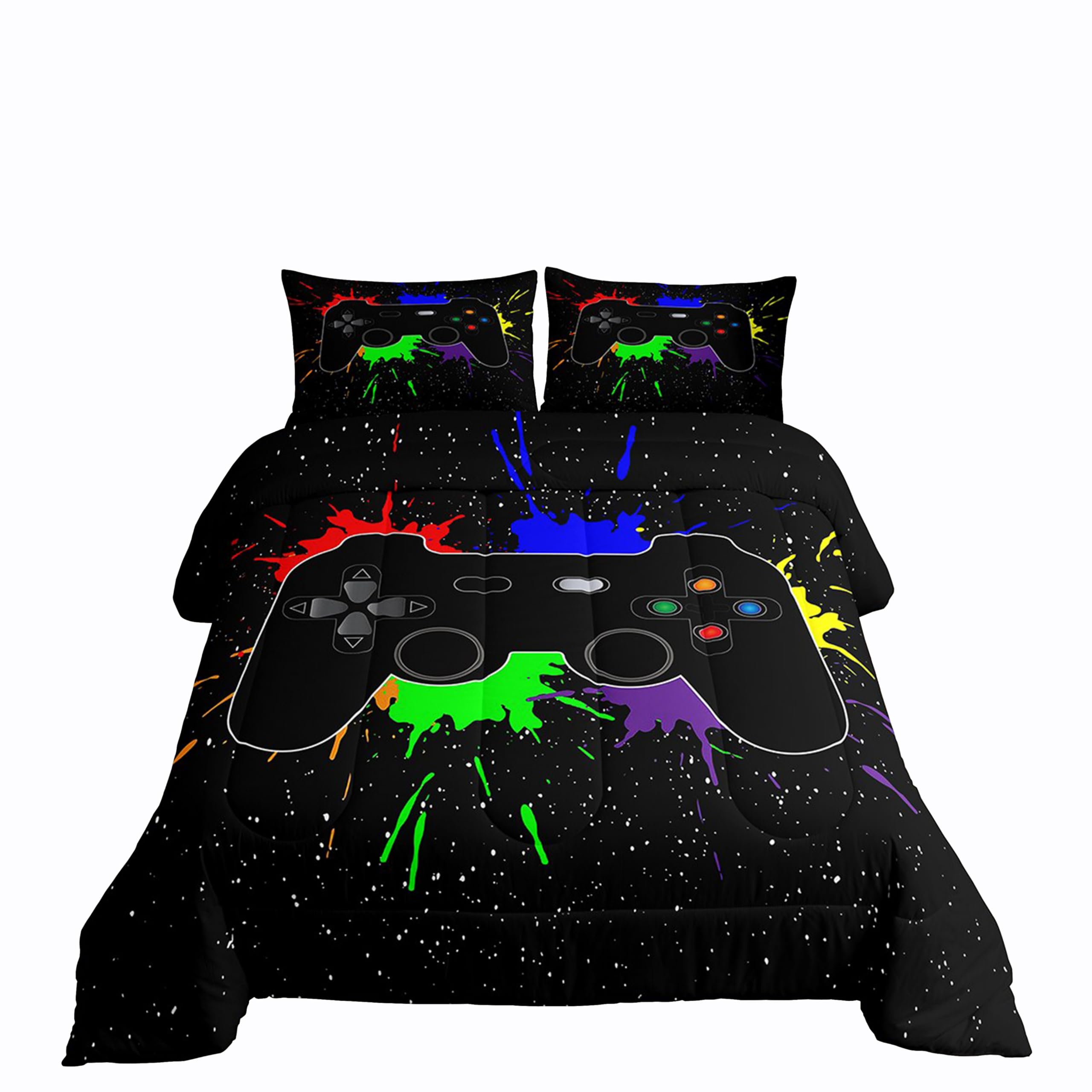 Erosebridal Twin Gaming Bedding Set for Boys - Watercolor Print Comforter & Sheet Set - Perfect for Kids' Bedrooms, Gaming Rooms & Toddler Beds