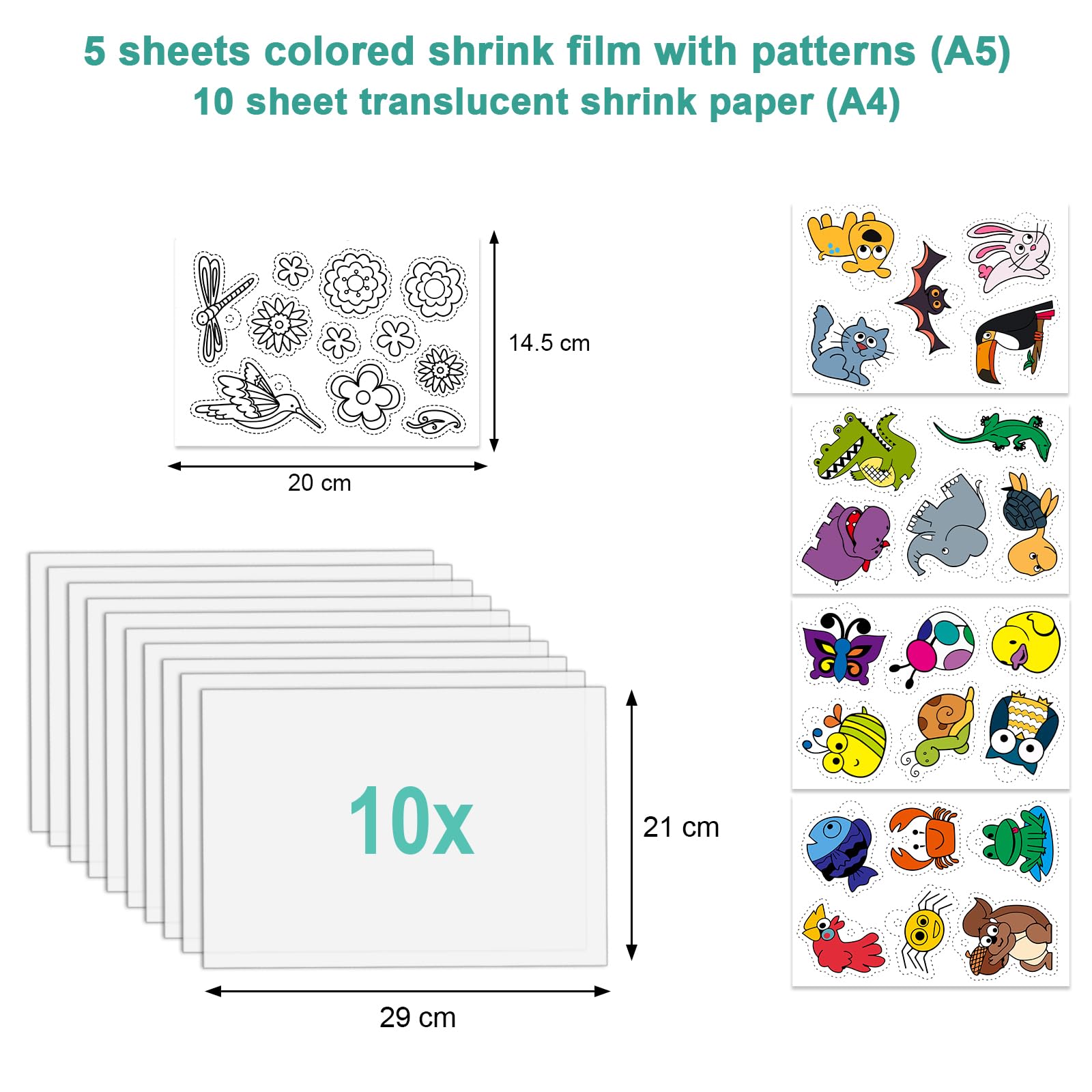 GOLDGE 218 Pcs Shrink Plastic Sheets Kit for DIY Keychains & Crafts - 15 Plastic Sheets, Keychain Accessories, Hole Punch & Pencils - Perfect for Kids Art Projects, Homemade Jewelry & School Activities