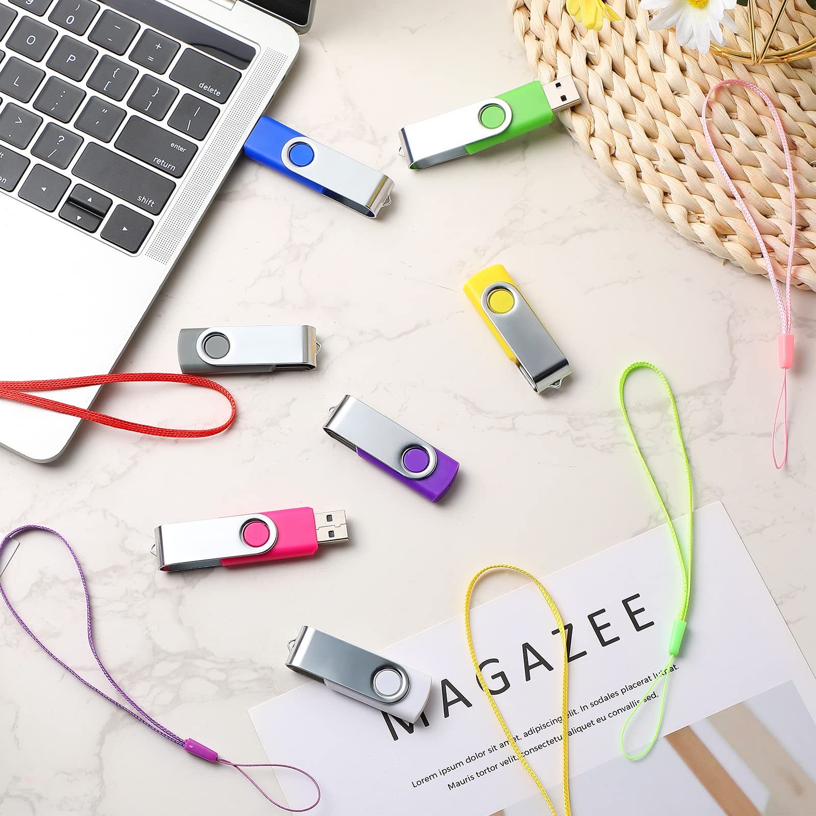 50 Pack 2GB USB Flash Drives Bulk - USB 2.0 Memory Sticks with Lanyard, Swivel Design, 10 Mixed Colors - Perfect for Data Storage, Backup, File Transfer & School/Office Use