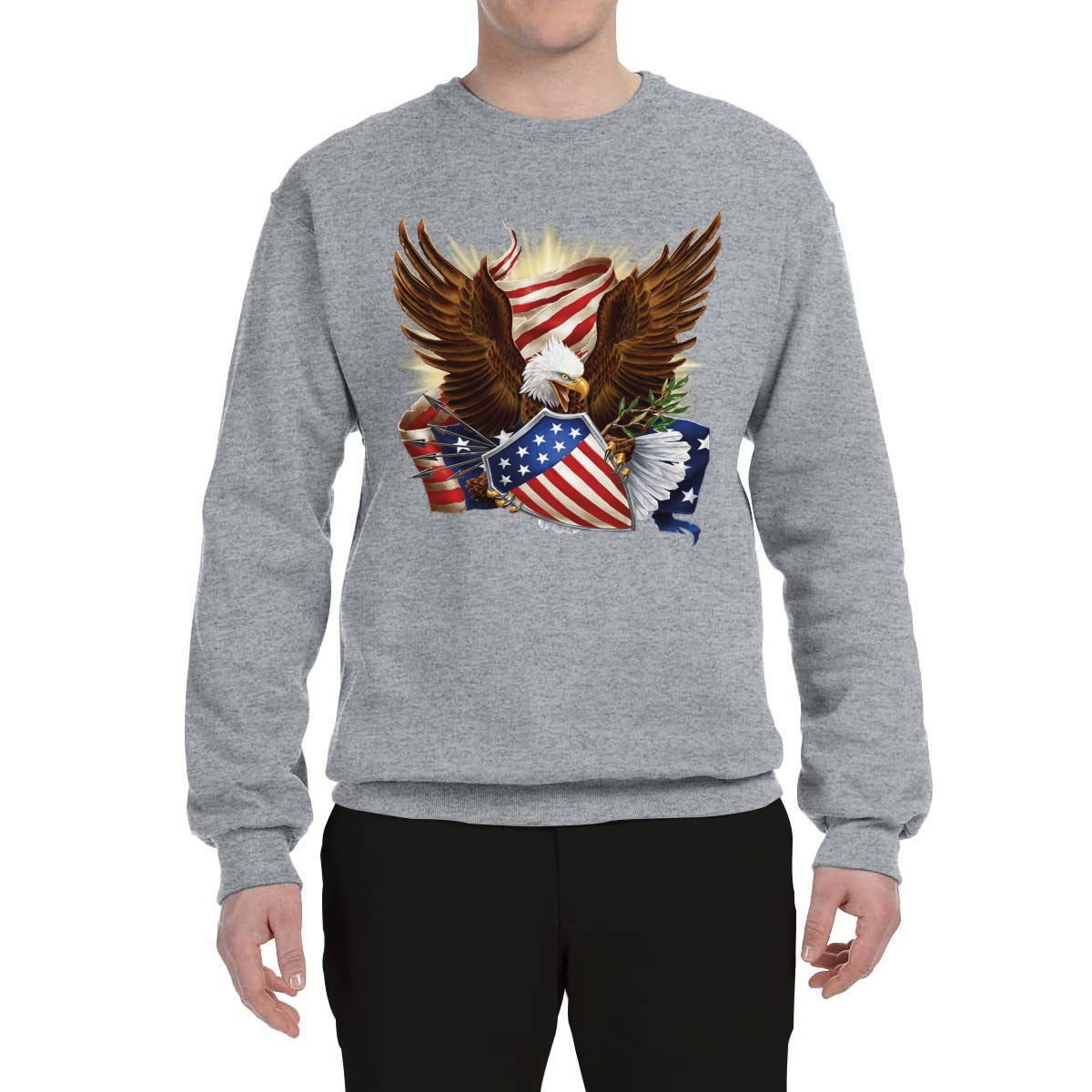 Wild Bobby Eagle American Flag USA Pride Graphic Sweatshirt - Unisex Crewneck Pullover for Men & Women - Patriotic 4th of July, Veterans Day & Independence Day Apparel