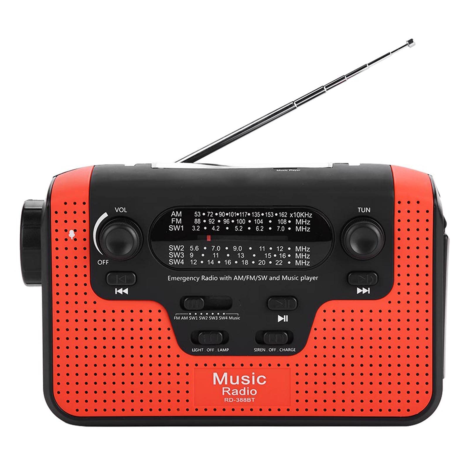 2300mAh Solar Emergency Weather Radio with AM/FM/SW1-4 Bands | Portable Solar Power Bank for Phone Charging | Survival Kit for Camping, Hiking & Power Outages (Red)