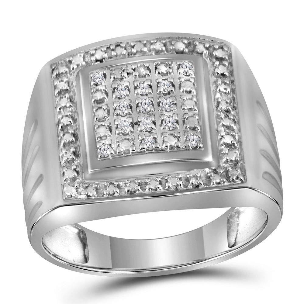 Sterling Silver Men's Round Diamond Square Frame Cluster Ring - 1/10 CTTW - Elegant Wedding Band, Anniversary Gift & Everyday Jewelry for Men