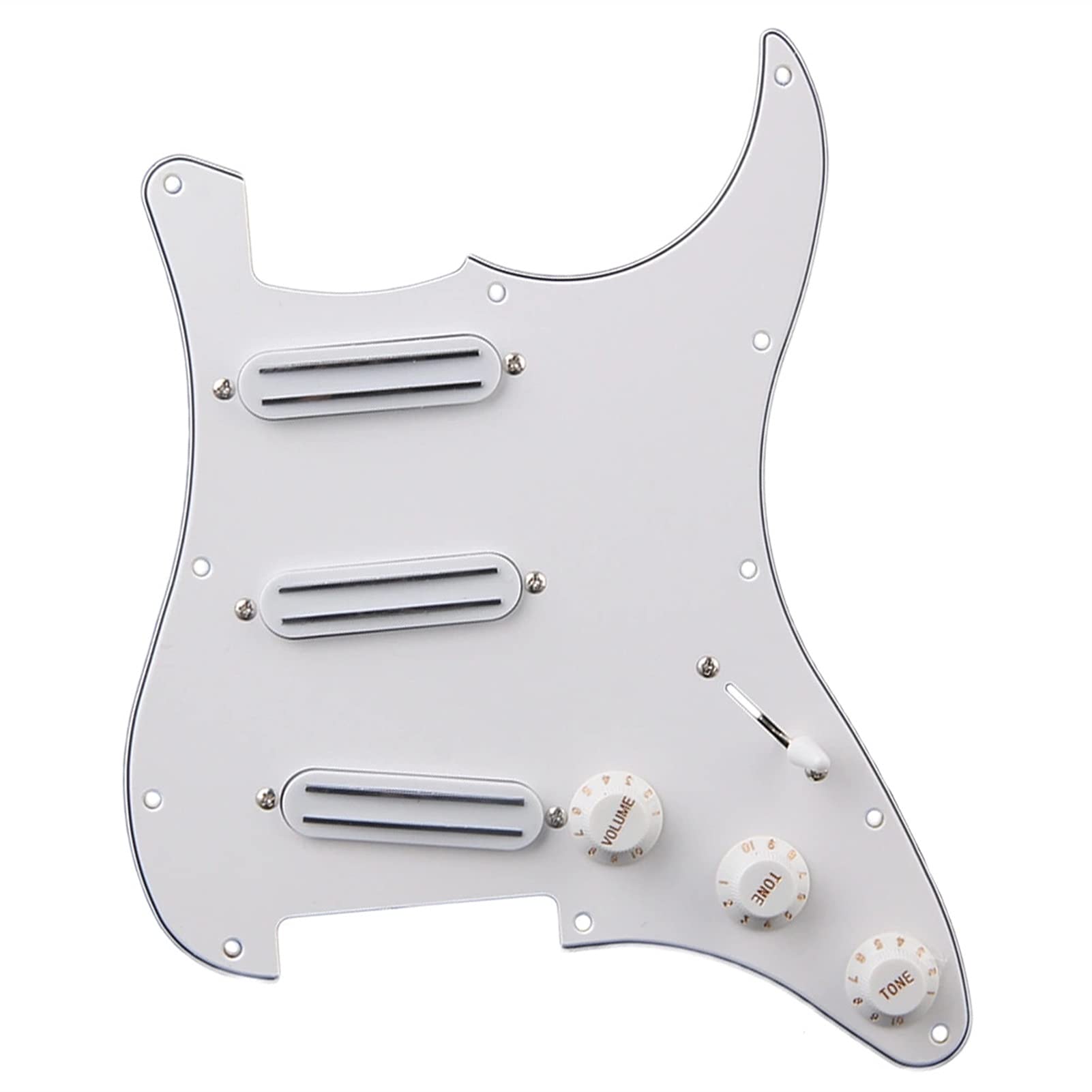 Loaded Prewired Pickguard with Dual Rail Humbucker Pickups for Electric Guitar - Black & White Control Knobs - White Color - Perfect for Stratocaster Upgrades & DIY Guitar Mods