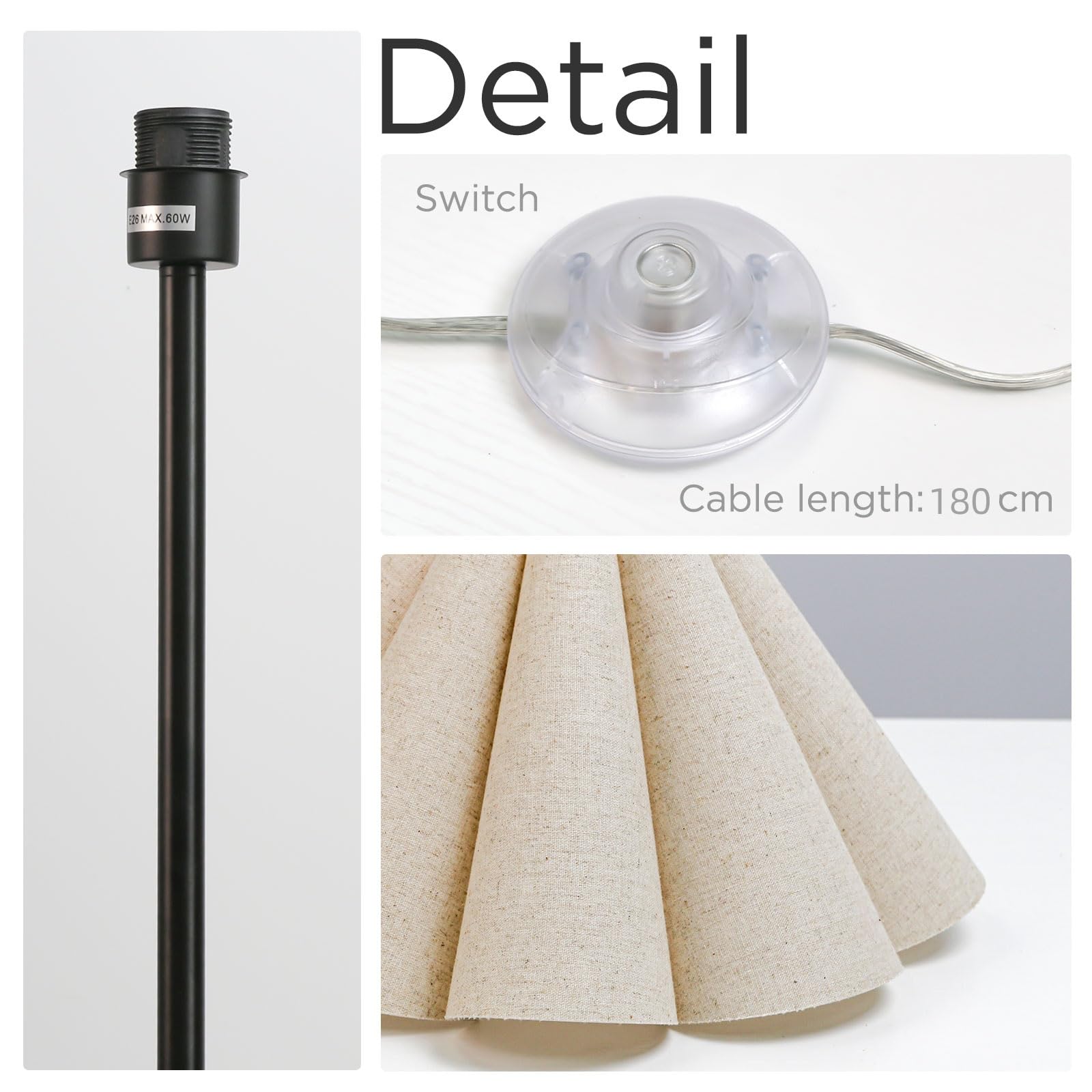 Modern Black Pole Floor Lamp with Beige Lampshade - Tall Standing Lamp for Living Room, Bedroom & Office - Simple Contemporary Design for Home Decor & Reading Nook Lighting