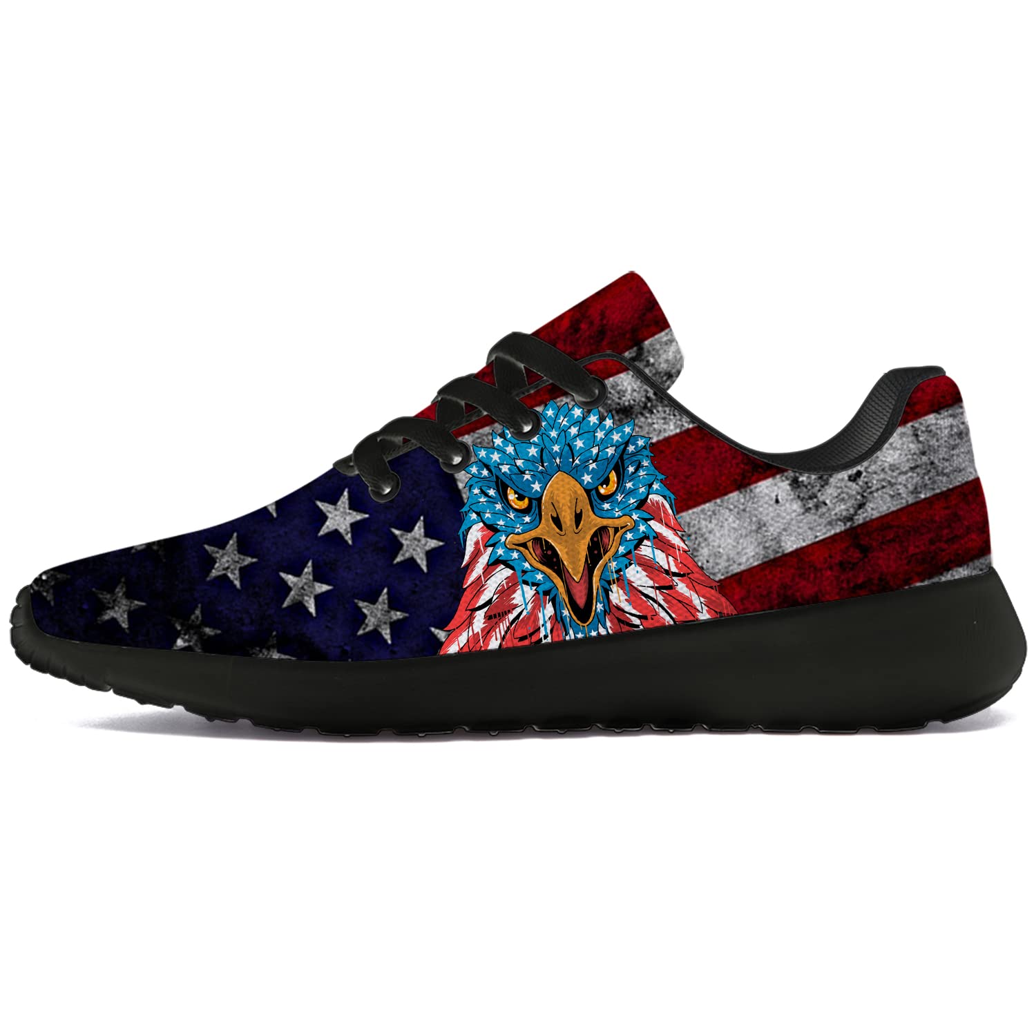 Patriotic American Flag Running Shoes for Men & Women - Comfortable Walking & Tennis Sneakers - 4th of July Independence Day Gifts (Size 10 Men/11.5 Women, Black) - Perfect for Outdoor Activities, Sports & Holiday Celebrations