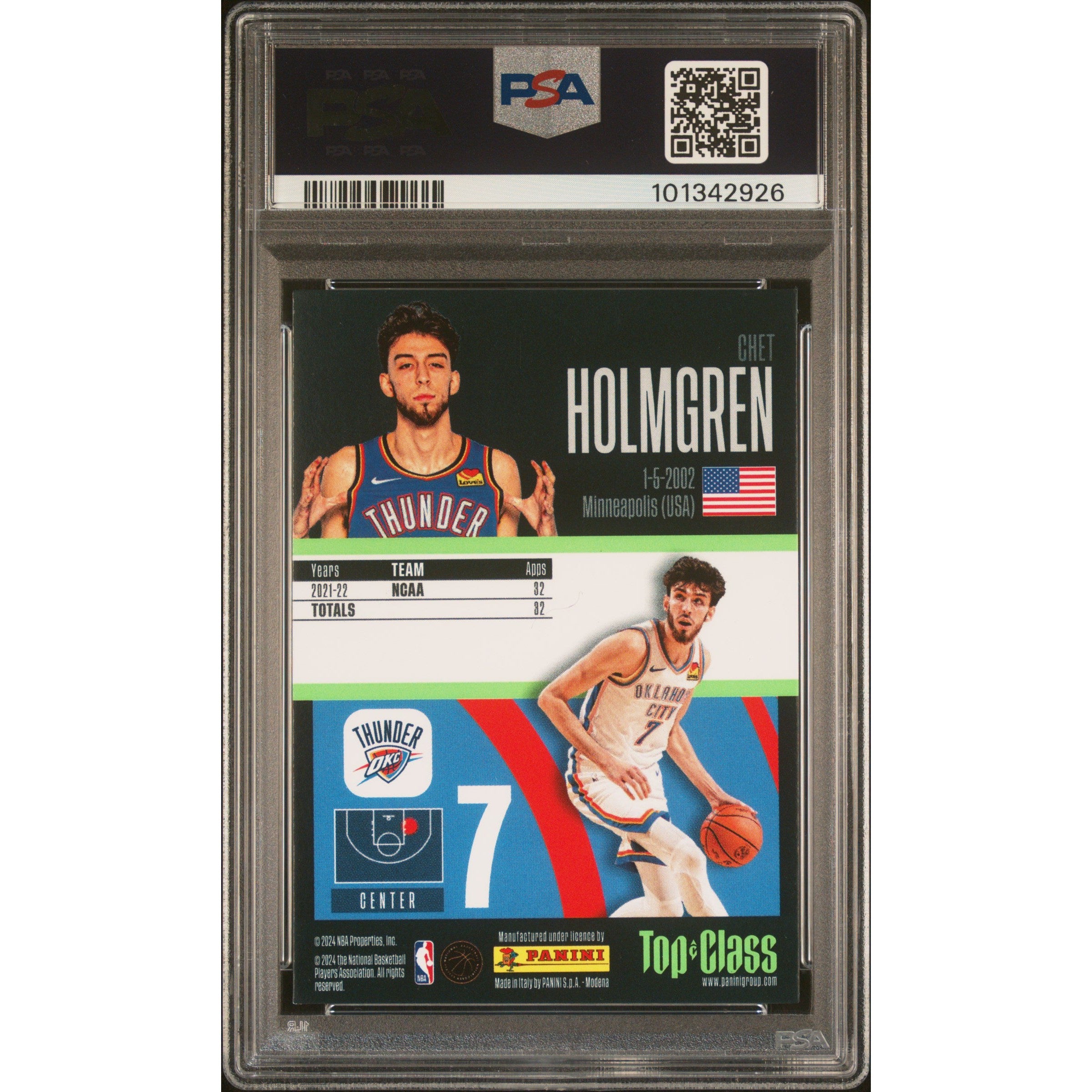 2024 Panini NBA Top Class Chet Holmgren #257 PSA 8 Graded Rookie Card - Collectible Basketball Trading Card for Fans & Investors
