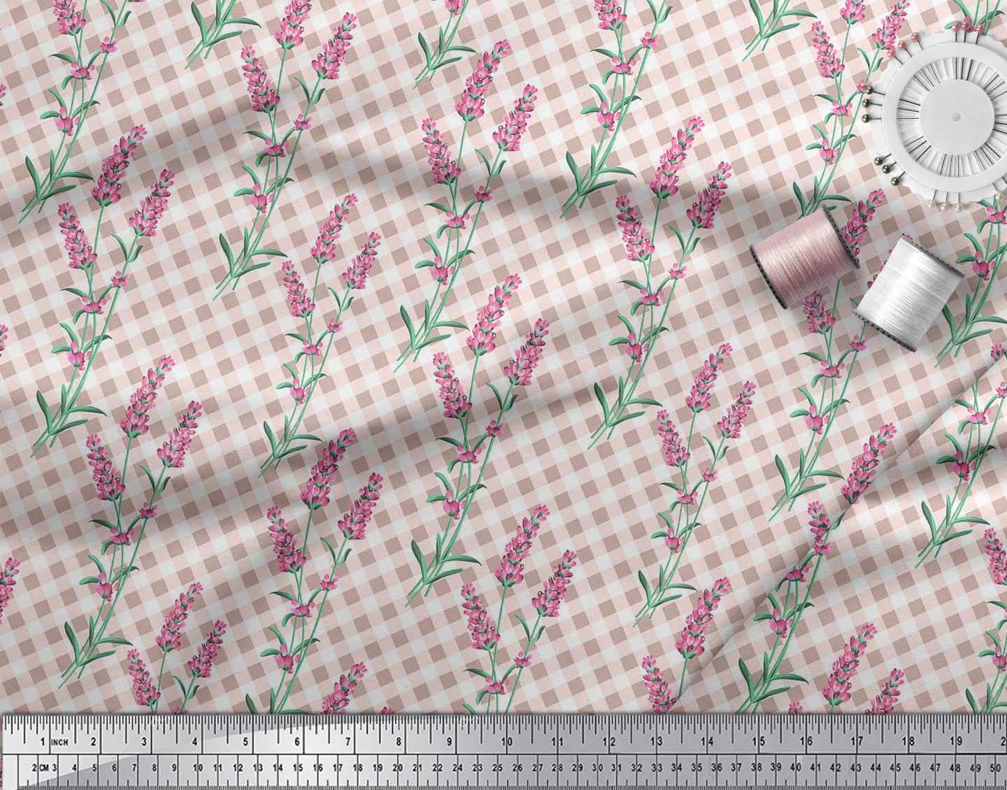 Soimoi Poly Georgette Pink Fabric by The Yard - 42 Inch Wide Floral Printed Fabric with Check and Leaves Design for Dresses, Scarves & DIY Fashion Projects - Lightweight & Elegant Material for Women's Clothing