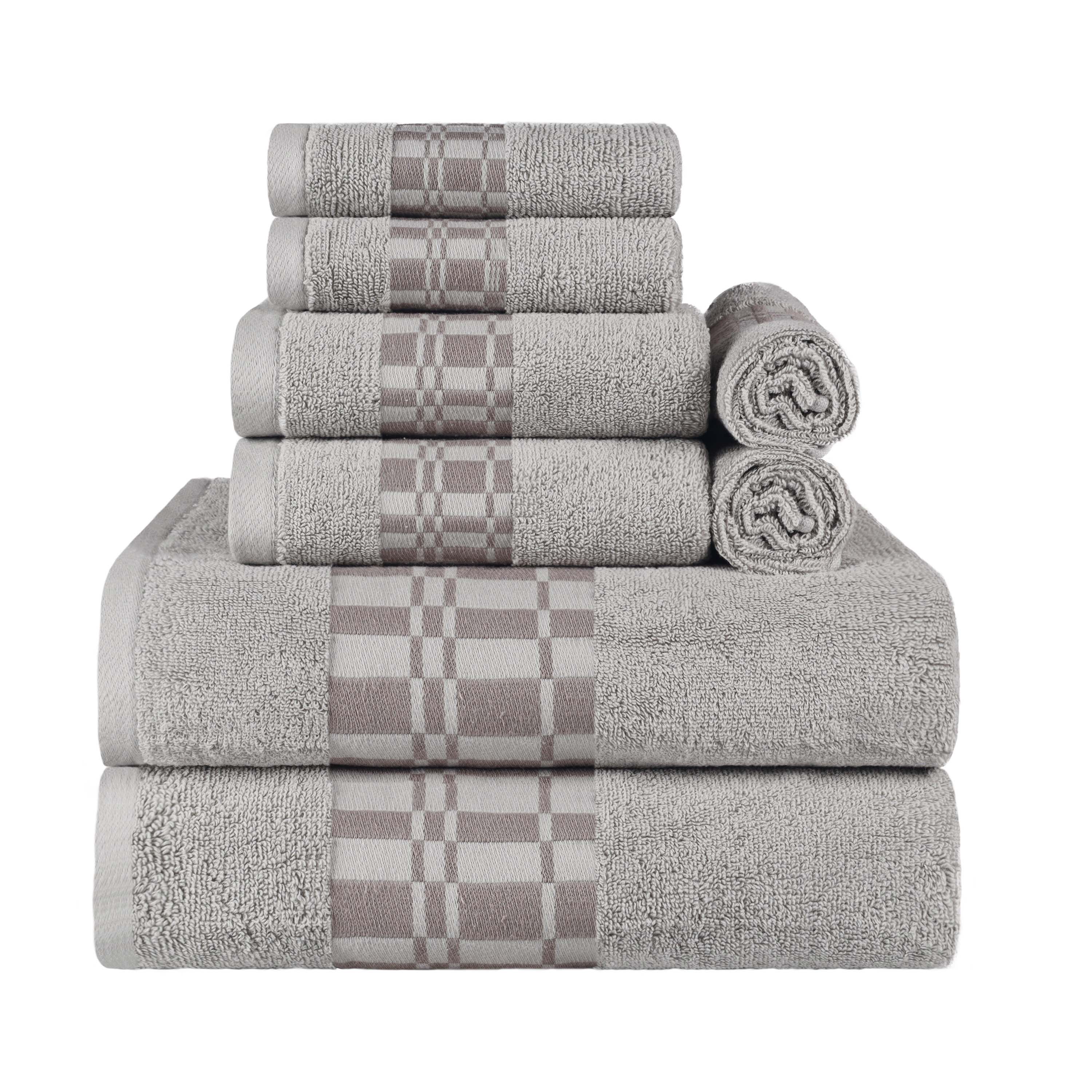 Larissa Cotton Geometric Embroidered Border 8-Piece Towel Set | Soft Bath & Beach Towels for Spa, Pool & Home Decor