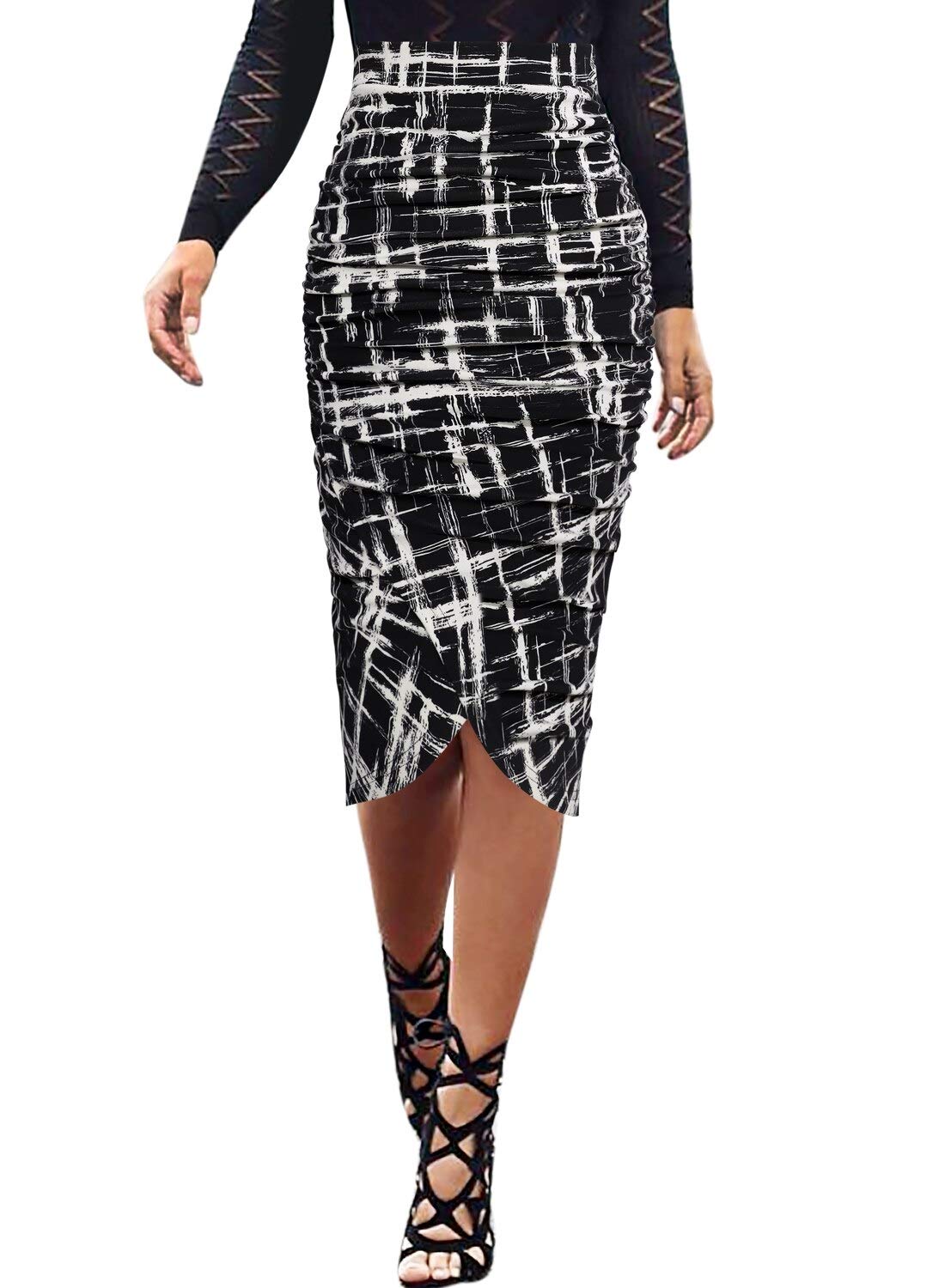 VFSHOW Women's Ruched Ruffle High Waist Asymmetric Wrap Pencil Skirt - Slim Fitted Bodycon Midi Skirt for Work, Office, Party & Casual Wear | Perfect for Business, Date Night & Special Occasions