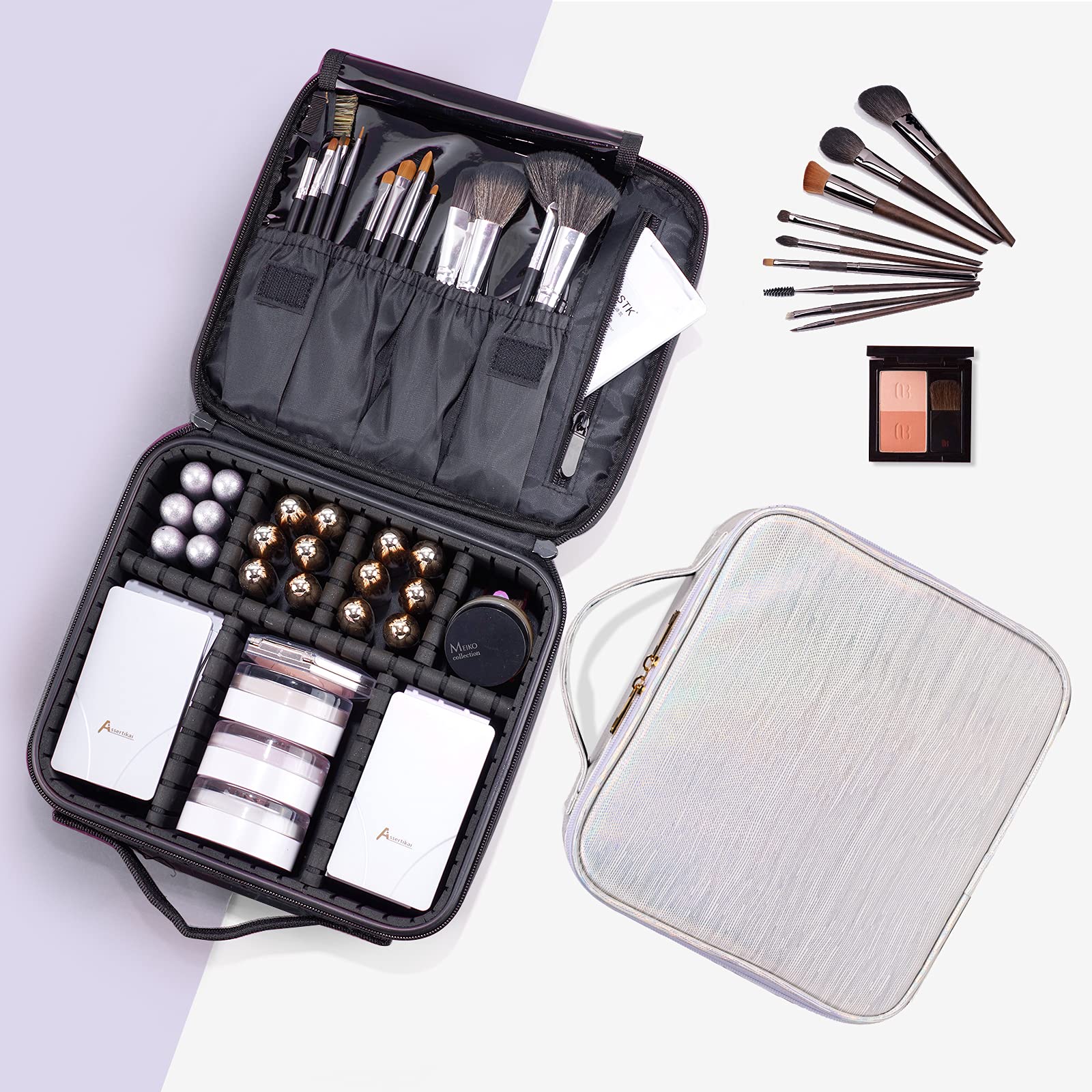 Professional Travel Makeup Train Case - Adjustable Cosmetic Organizer Bag for Women | Makeup Brush, Toiletry & Jewelry Storage | Perfect for Travel, Salon & Home Use