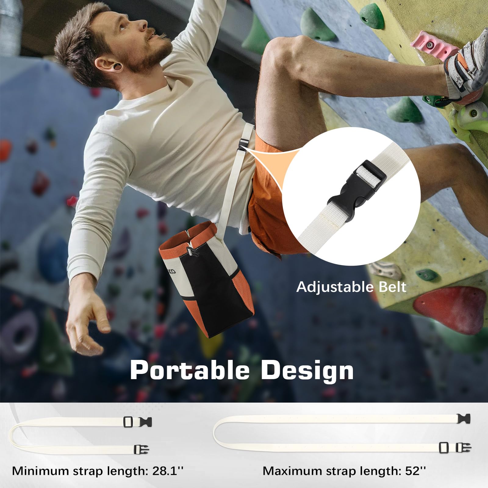 MoKo Large Capacity Rock Climbing Chalk Bag with Magnetic Snap & Zipper Pocket - Portable Chalk Bucket for Bouldering, Weightlifting, Gymnastics & Fitness Training - Ideal for Outdoor Climbing Gyms & Workout Sessions