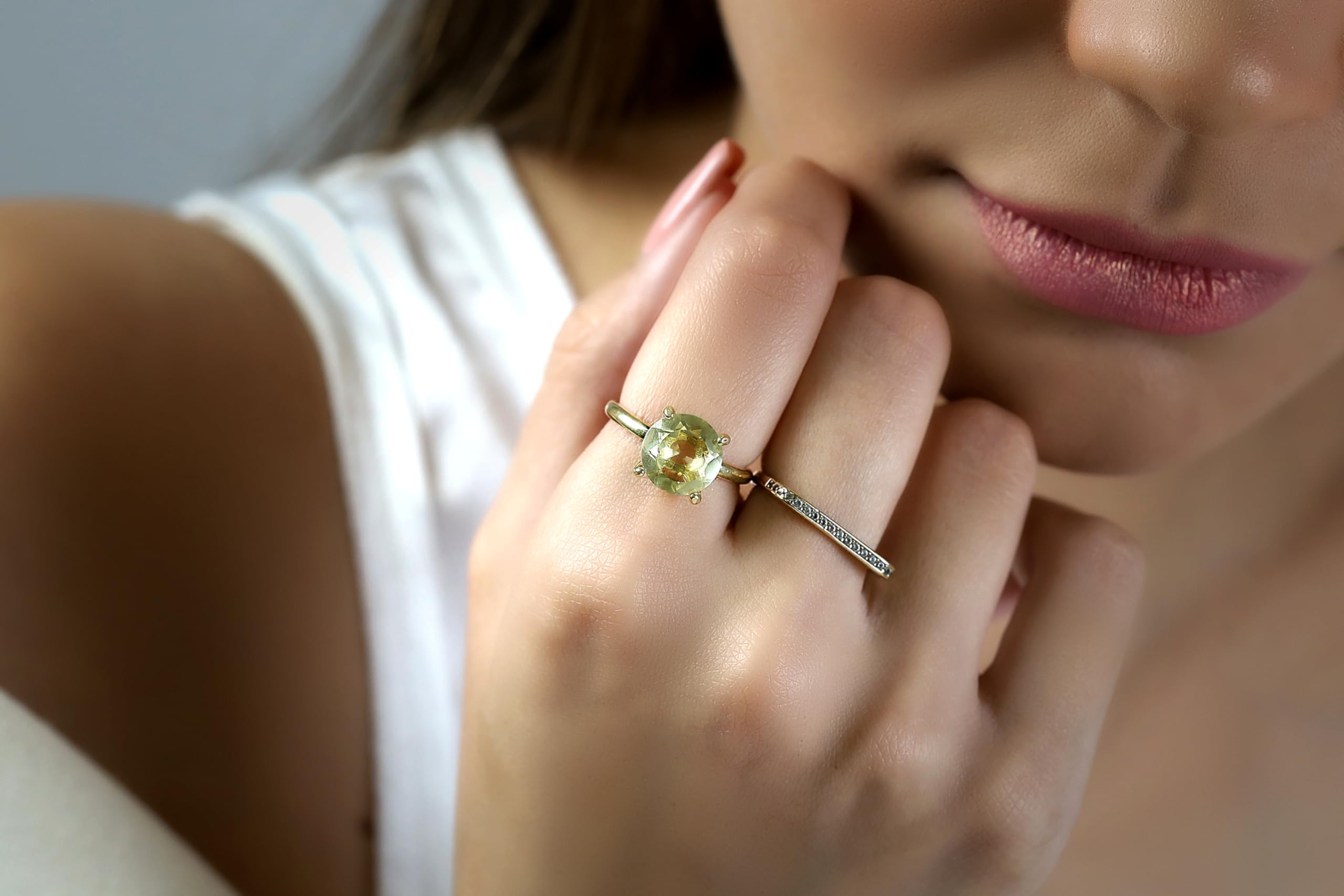 14K Gold Lemon Quartz Cocktail Ring - Elegant Prong Set Stackable Gemstone Ring for Women - Perfect for Parties, Weddings & Everyday Wear