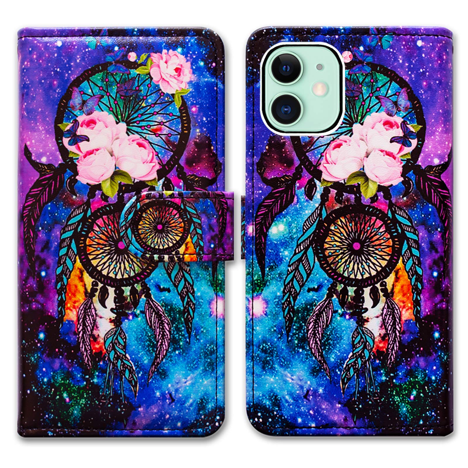 Dream Catcher Galaxy Sky Leather Flip Wallet Case with Card Slot & Kickstand for iPhone 12/12 Pro - Protective Phone Cover for Women & Men, Perfect for Work, Travel & Daily Use