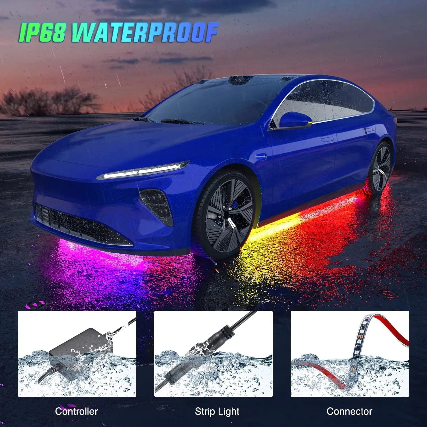 300 LEDs RGBIC Underglow Neon APP Remote Control LED Strip Lights (6 Pack) - Perfect for Bedroom, Gaming Room, and Party Decor