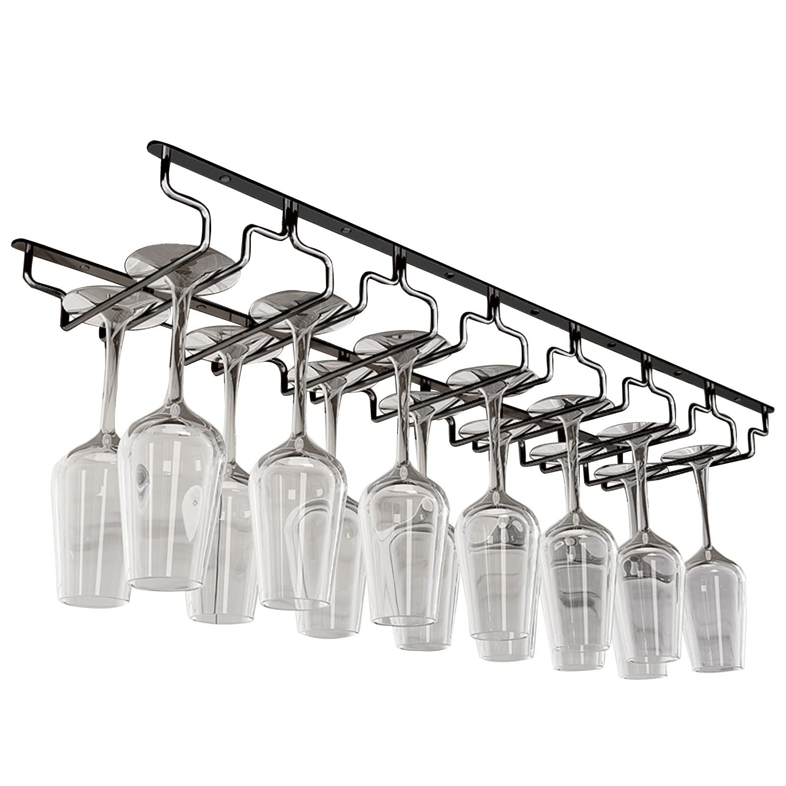Under Cabinet Wine Glass Rack - Stemware Holder & Storage Hanger for Bar, Kitchen - Space-Saving 80x18x5.5cm - Perfect for Displaying and Organizing Wine Glasses in Home Bars, Restaurants, and Kitchen Decor