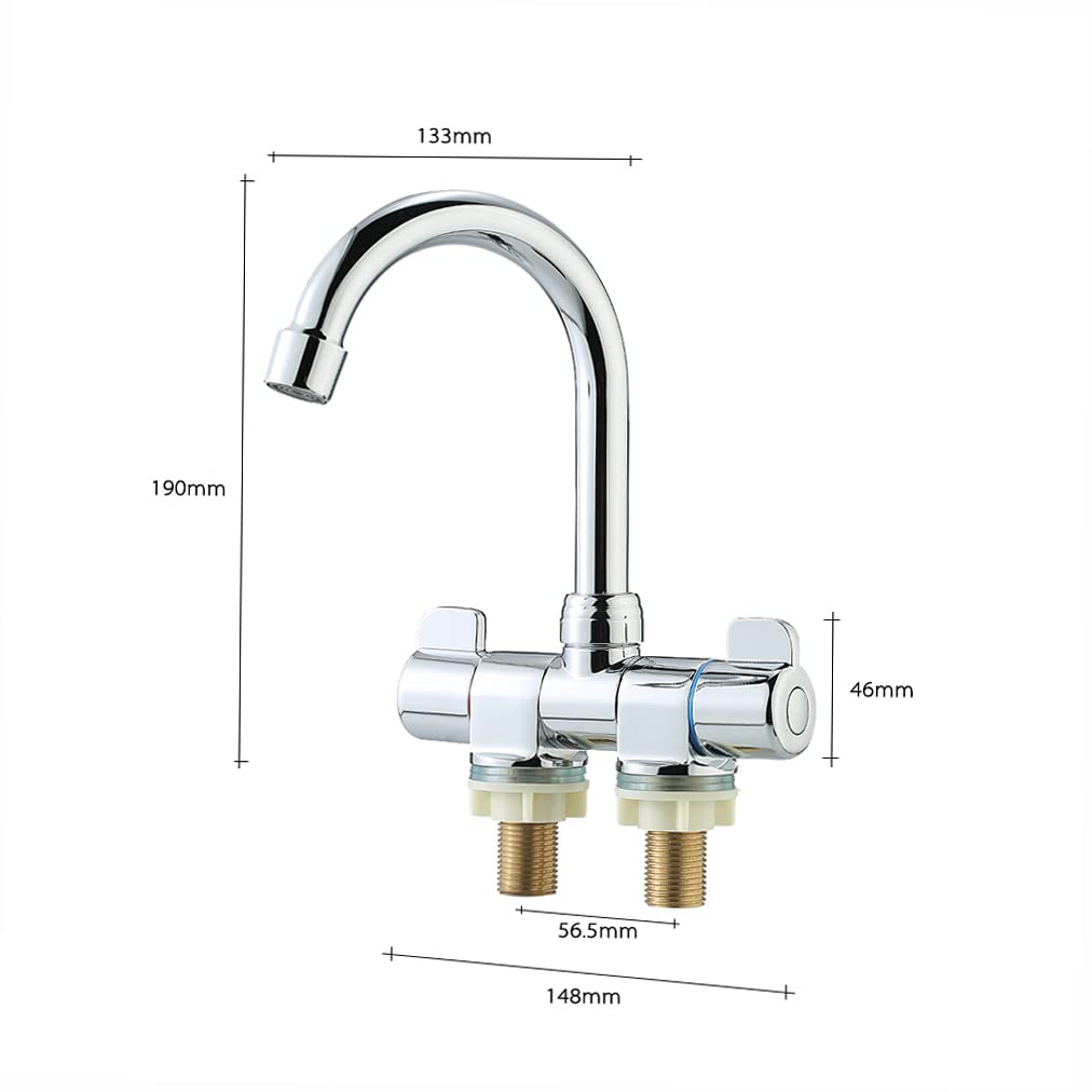 Kavolet Foldable Two Handle Kitchen Sink Faucet with Rotating Spout - Hot and Cold Water Mixer Tap in Stainless Steel for RV, Motorhome & Travel Trailer - Perfect for Compact Spaces & Outdoor Cooking