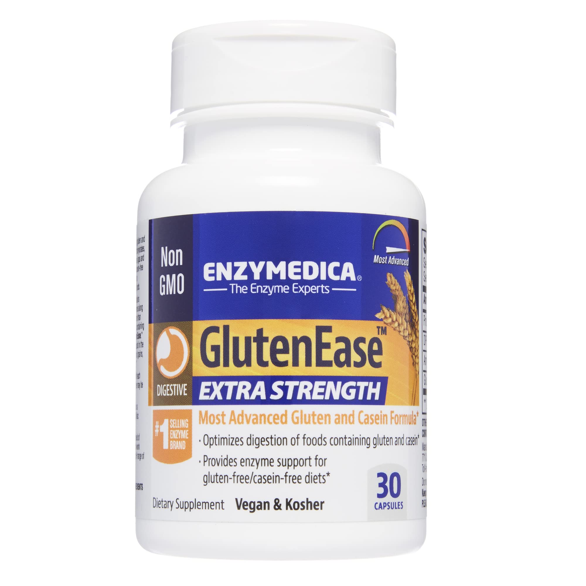 Enzymedica GlutenEase Extra Strength Digestive Enzyme Supplement - 30 Capsules for Gluten & Dairy Sensitivity - Supports Digestion After Meals for Active Lifestyles