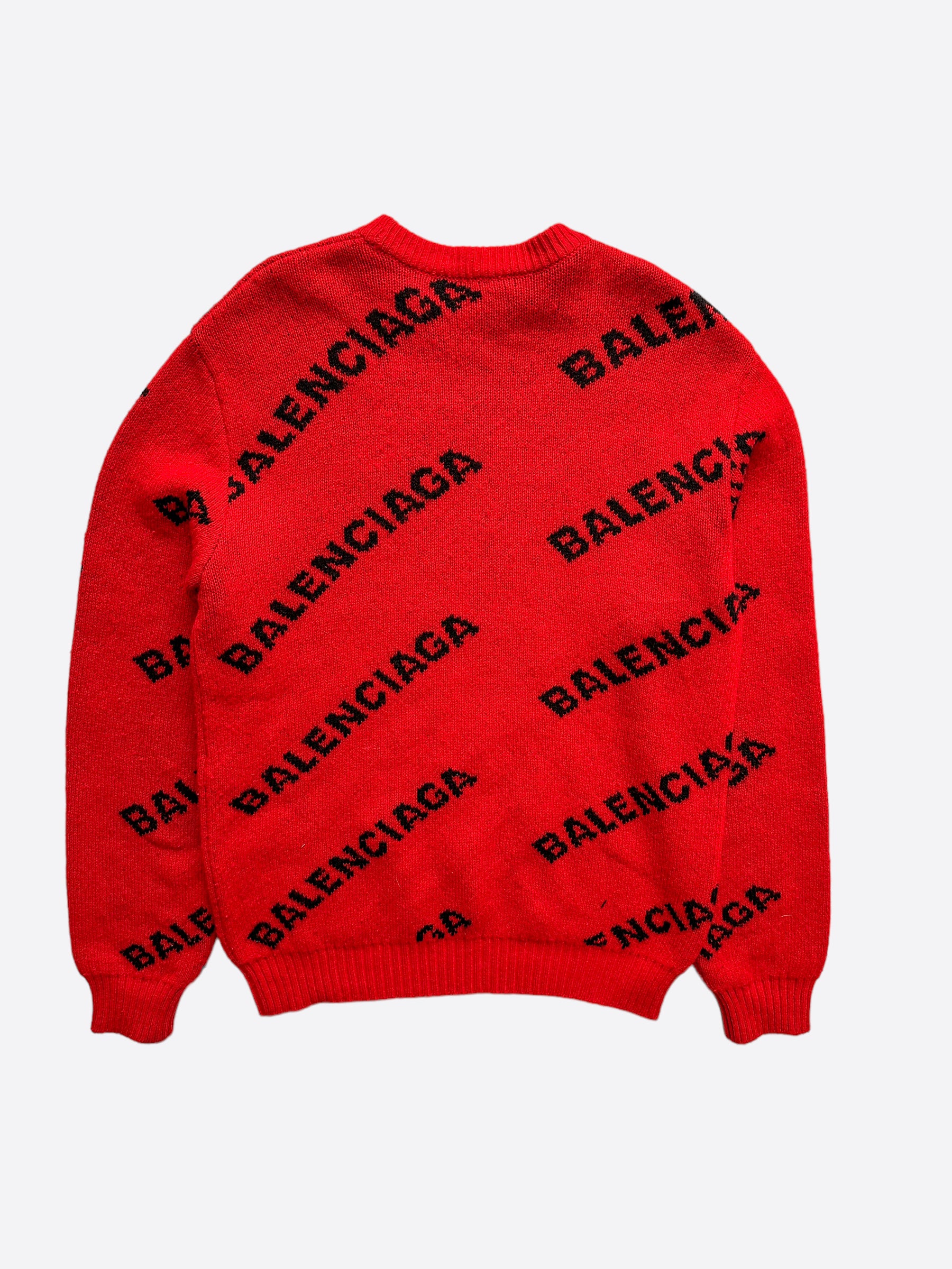 Balenciaga Red & Black All Over Logo Knit Sweater for Men & Women | Trendy Oversized Pullover | Perfect for Winter Fashion & Casual Outfits