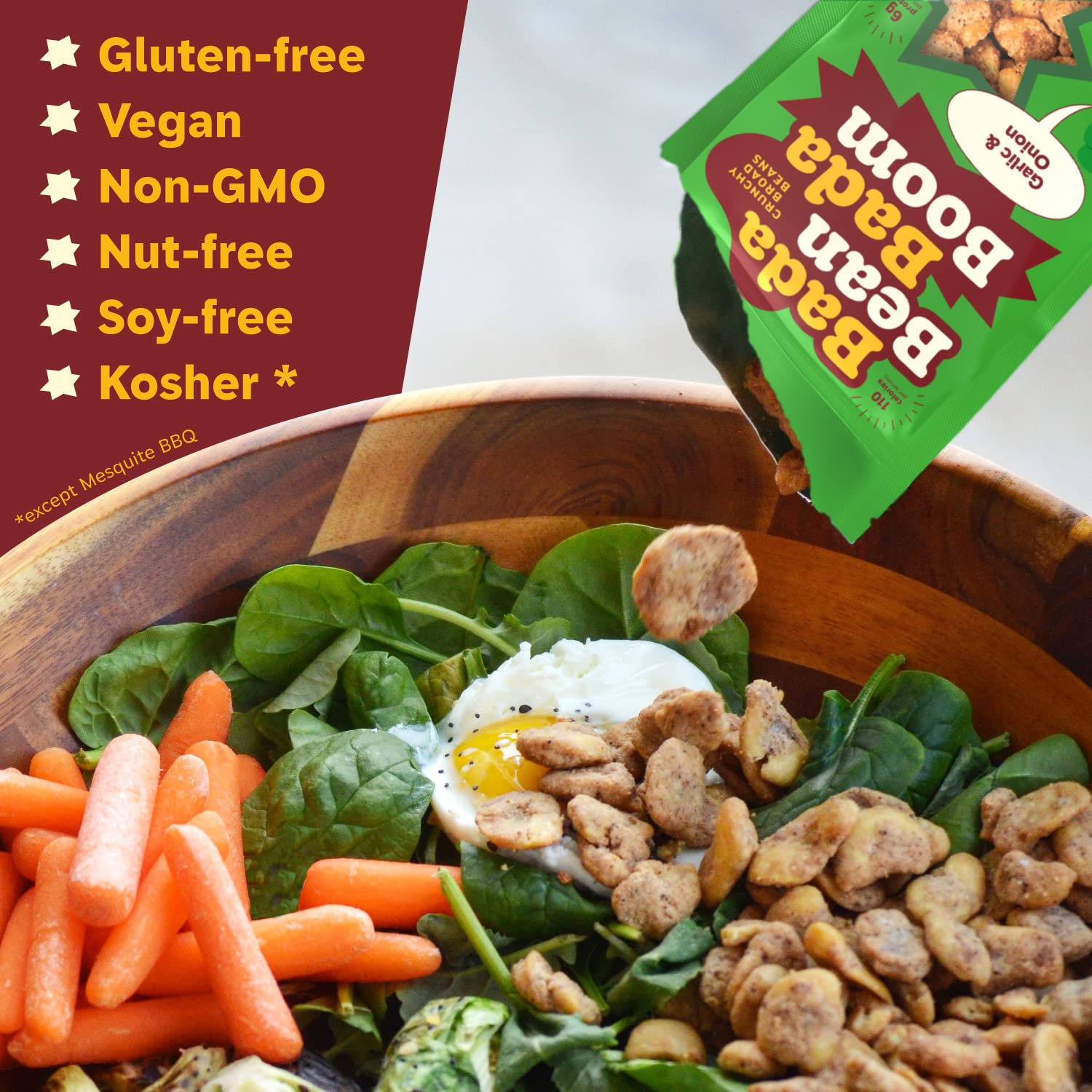 Bada Bean Bada Boom Crunchy Roasted Broad Bean Snacks - High Protein Vegan Gluten-Free Fava Beans, 110 Calorie Packs, Buffalo Wing Flavor, 4.5oz (Pack of 6) - Perfect Healthy Snack for Office, Travel & Keto Diet