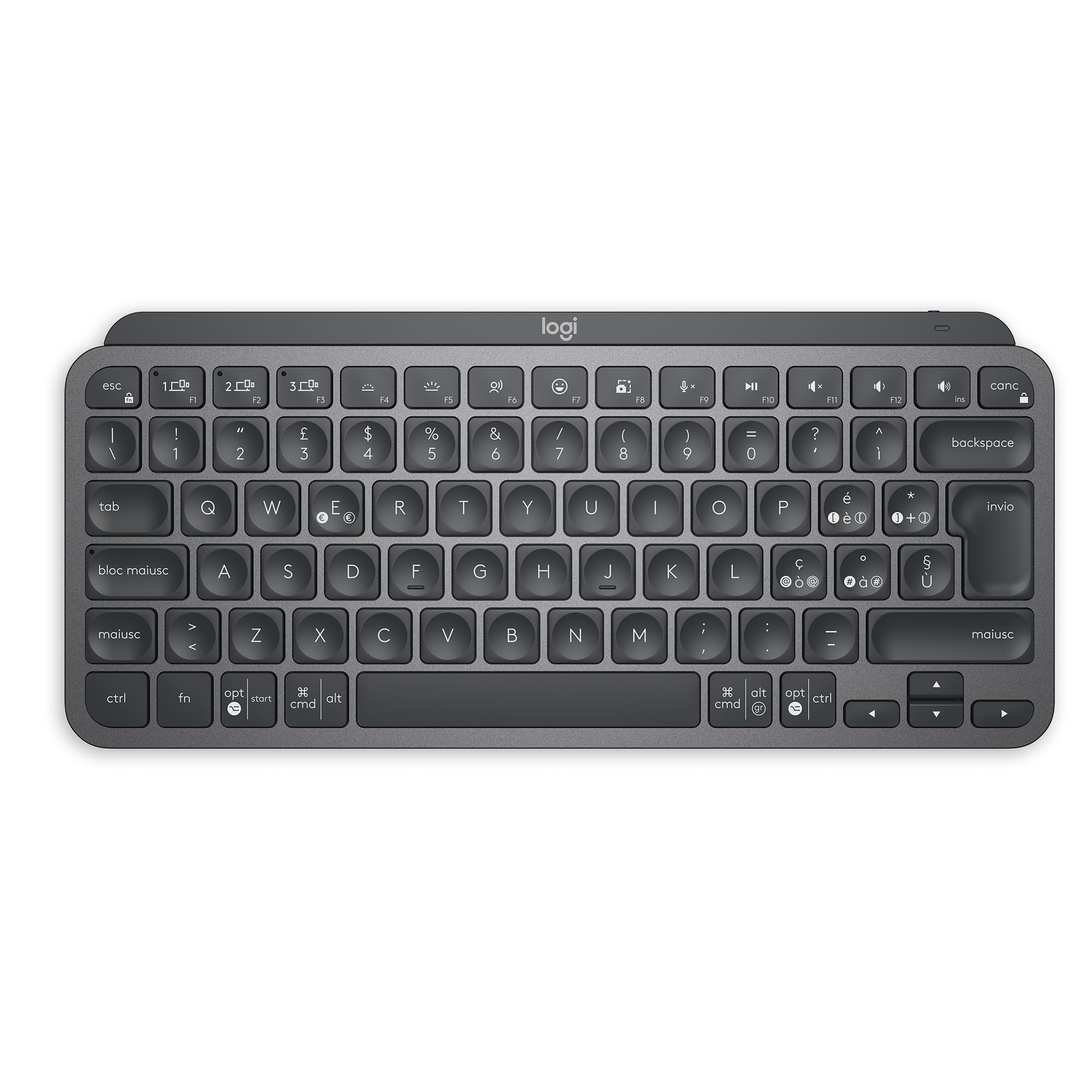 Logitech MX Keys Mini Wireless Illuminated Keyboard - Compact, Bluetooth, Backlit, USB-C, Compatible with Apple macOS iOS Windows Linux Android, QWERTY Italian Layout, Graphite - Perfect for Home Office, Gaming & Productivity