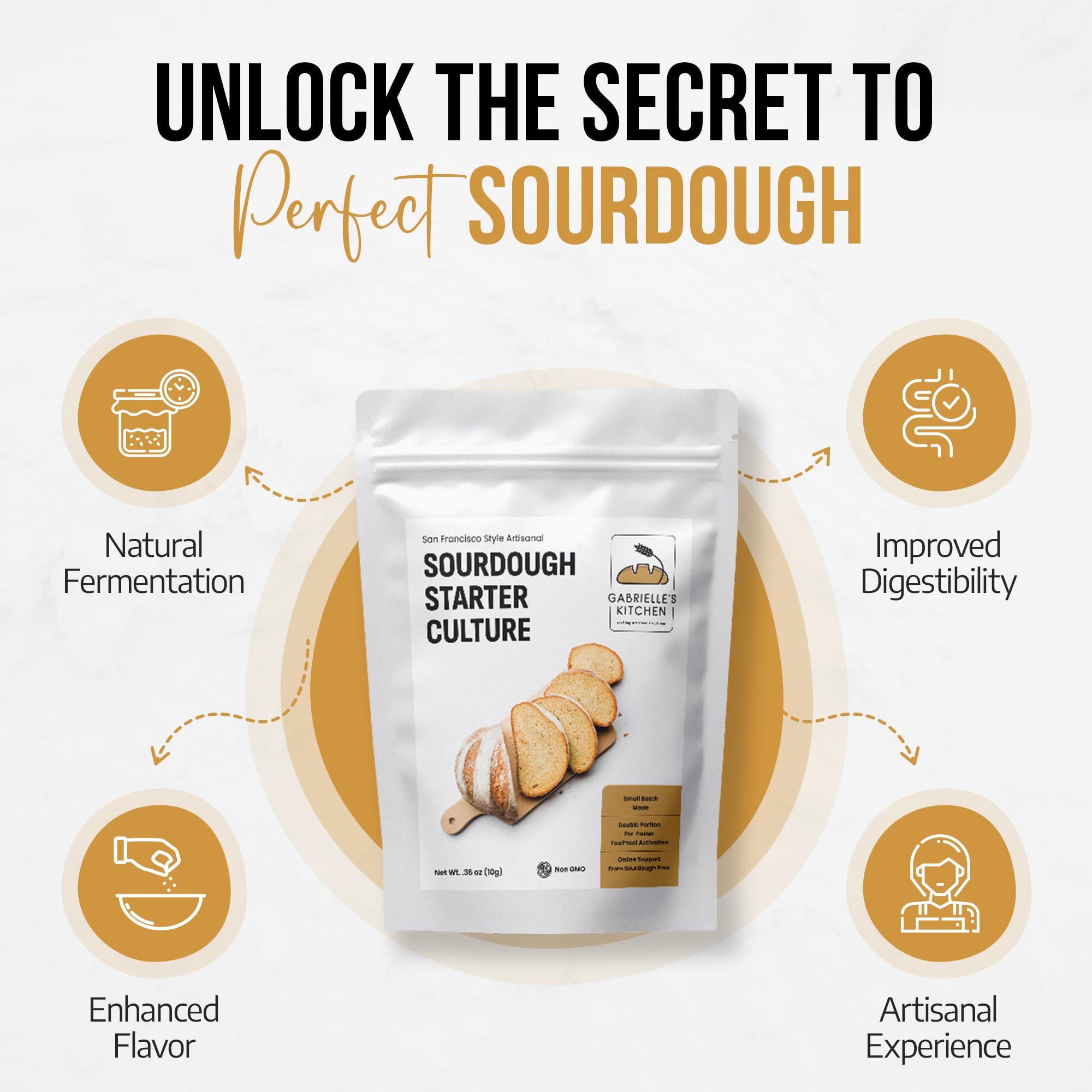 Gabrielle's Kitchen San Francisco Sourdough Starter Culture - Dehydrated Sourdough Flakes for Homemade Bread Baking (48-Hour Activation) | Perfect for Artisan Loaves, Pizza Dough & Family Baking Traditions
