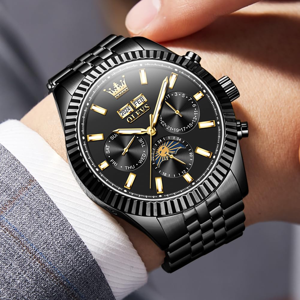 OLEVS Automatic Luxury Men's Watch - Classic Dress Watch with Moon Phase, Date, Luminous & Waterproof - Self Winding Mechanical Watch for Business, Formal & Everyday Wear