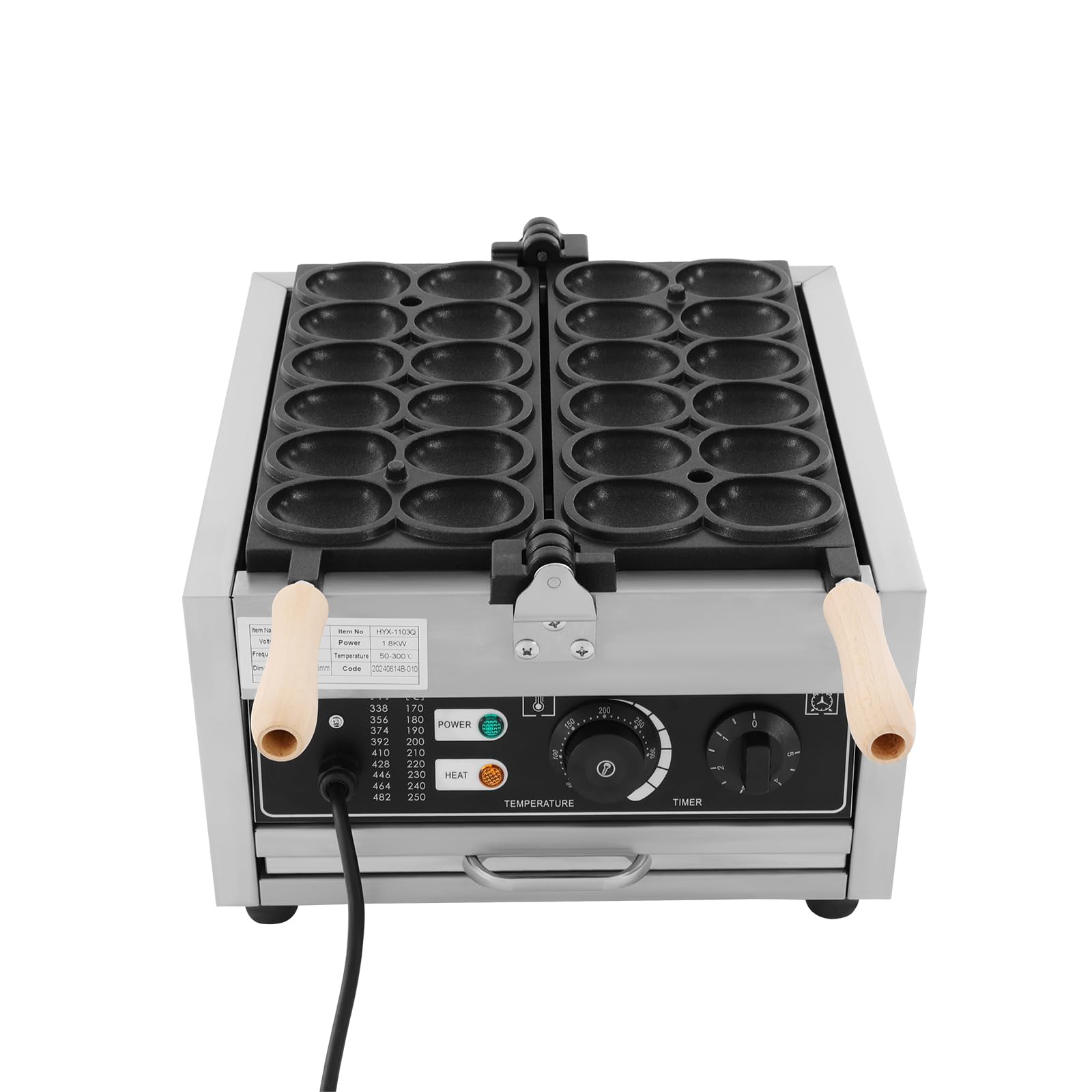 12-Piece Commercial Electric Egg Bubble Waffle Maker Machine - 1.8Kw 110V Non-Stick Rotatable Waffle Baker with 122-572℉ Temperature Control & Timer - Perfect for Restaurants, Cafes, Food Trucks, and Home Breakfast Cooking