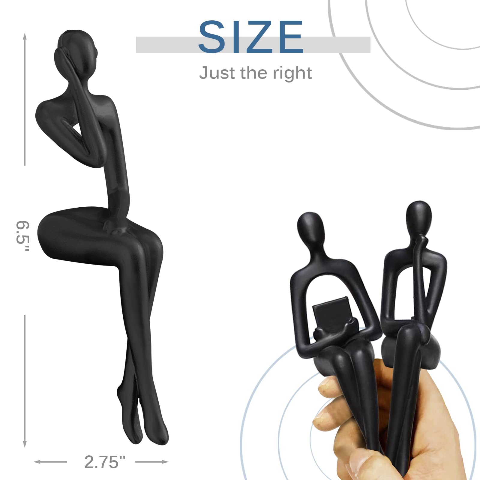 3Pcs Modern Abstract Thinker Sculpture - Resin Art Statue for Home & Office Decor - Black Figurines for Living Room, Table, Desktop - Perfect for Meditation & Study Spaces