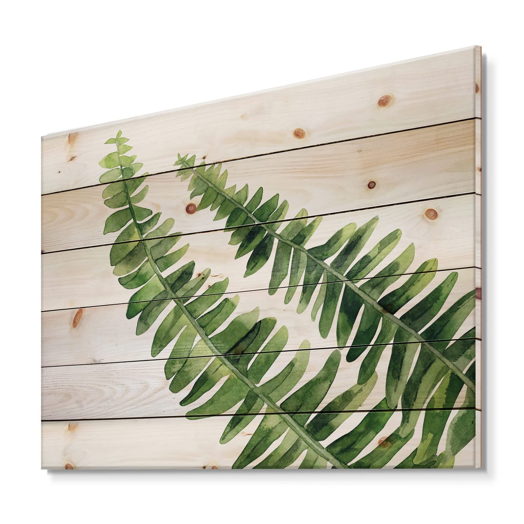 Farmhouse Wood Wall Decor - Fern Leaves Design on Natural Pine Wood, Large Floral Wall Art Panel for Living Room, Bedroom & Home Office (Green Wood Wall Art)