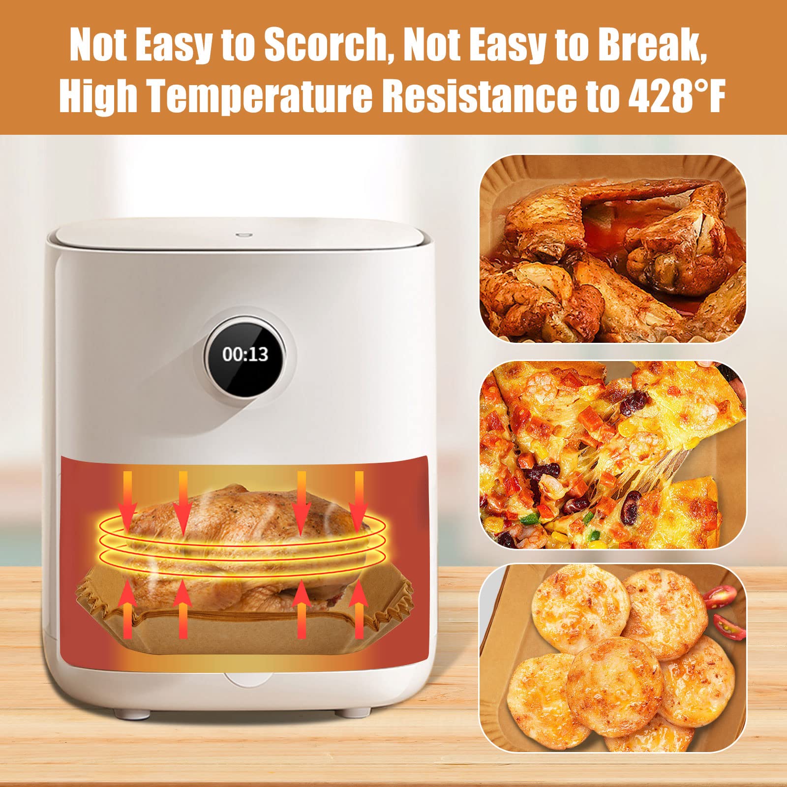 100-Count 7.9 Inch Air Fryer Square Parchment Liners - Disposable Non-Stick Oil-Resistant Baking Paper for Microwaves, Air Fryers & Frying Pans | Perfect for Healthy Cooking, Meal Prep & Easy Cleanup | Fits Most Air Fryer Baskets & Cooking Appliances