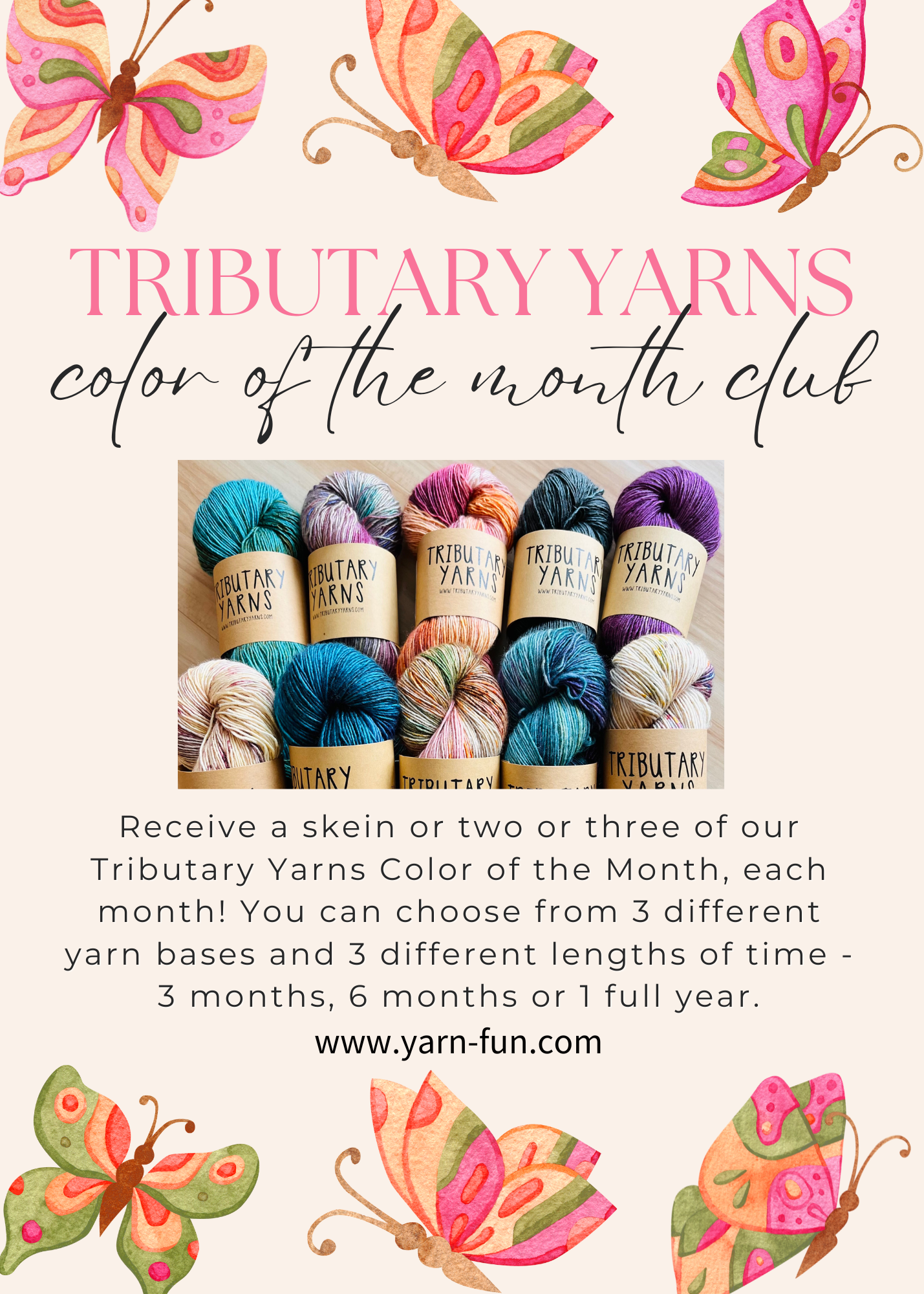 Tributary Yarns Monthly Color Club - Hand-Dyed Yarn Subscription for Knitting & Crocheting - Perfect for Scarves, Hats & DIY Craft Projects