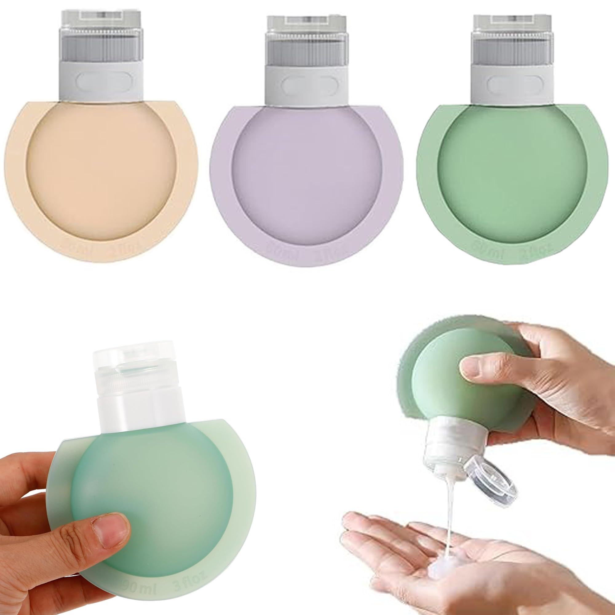 VAIDUE 3-Pack Leakproof Silicone Travel Bottles (90ml) | Reusable Squeeze Containers for Shampoo, Lotion, Soap & Cosmetics | Portable Toiletry Dispenser for Airplane, Gym & Vacation Essentials