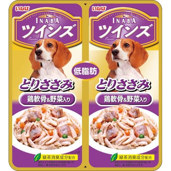 Premium Inaba Twin Pouch Chicken Fillet with Cartilage & Vegetables in Jelly Wet Dog Food - 80g Pack | Grain-Free, High-Protein Meal for Small & Medium Dogs | Perfect for Travel, Training & Special Treats