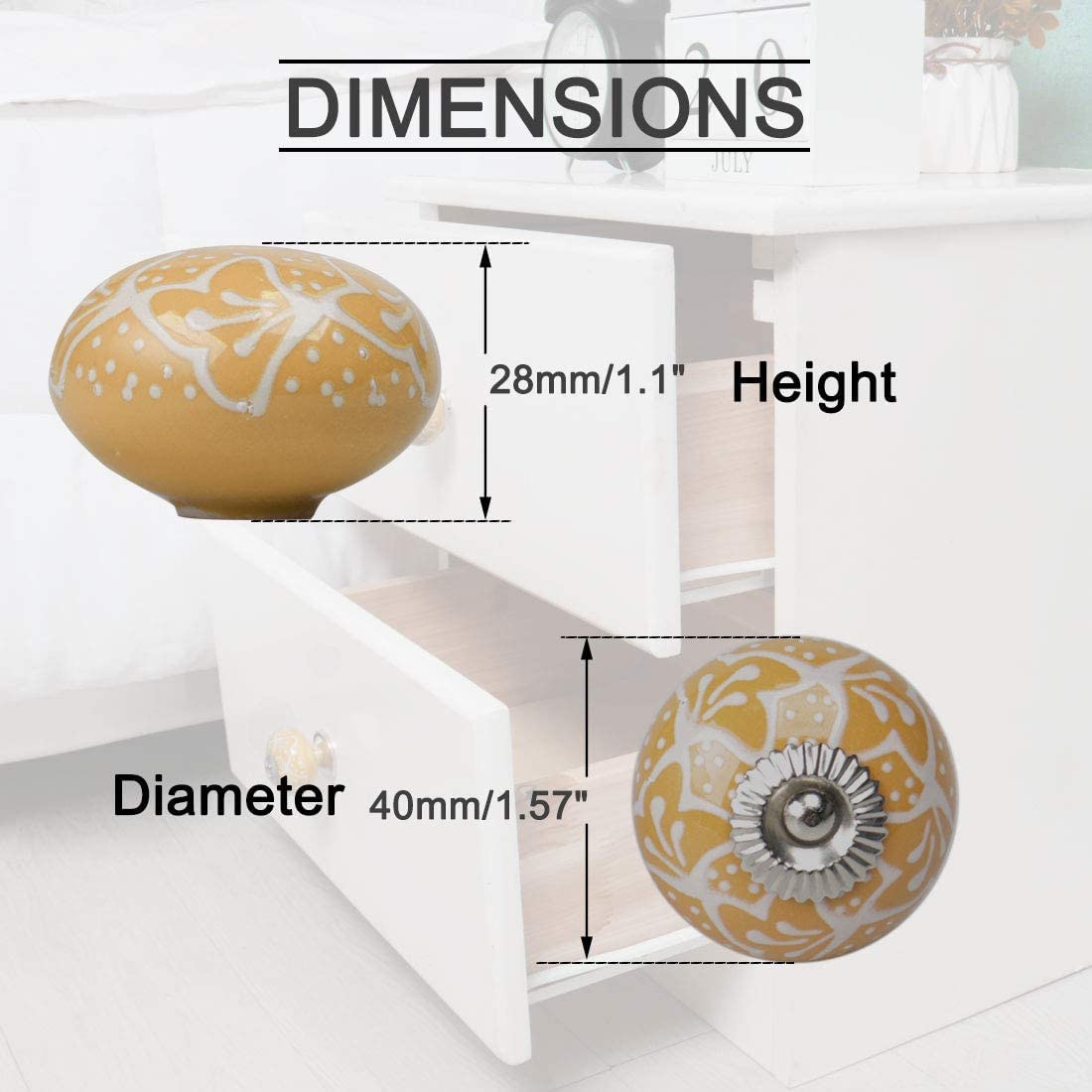6-Pack Yellow Ceramic Cabinet Knobs - Round Drawer Pull Handles for Wardrobe, Dresser & Cabinet Doors | Durable & Stylish Home Decor Upgrade