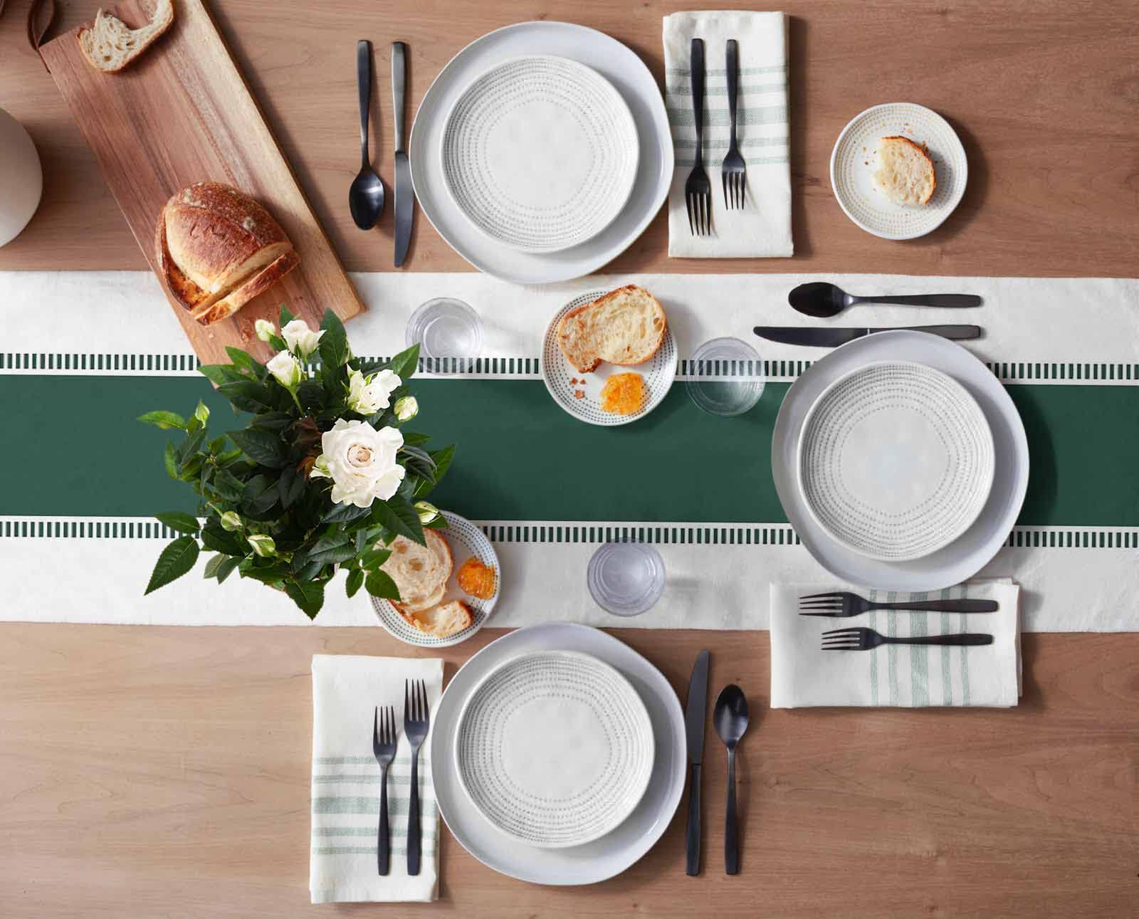 90 Inch Long Green Farmhouse Stripes Table Runner - Modern Decorative Table Cover for Kitchen, Dining, Coffee Table - Perfect for Holiday Parties, Weddings & Home Decor