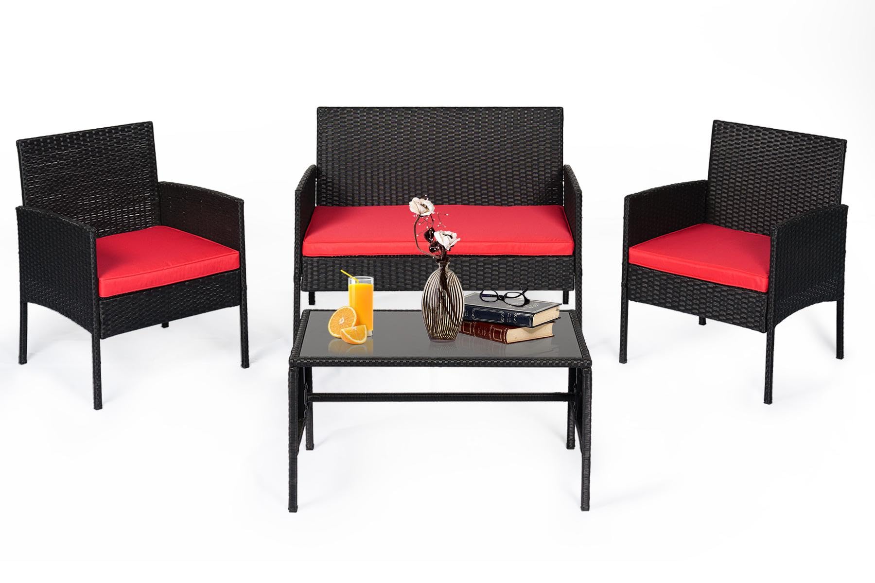4-Piece Outdoor PE Rattan Patio Furniture Set - Wicker Sofa Sectional & Chairs for Garden, Yard, Porch - Perfect for Relaxing & Entertaining Guests