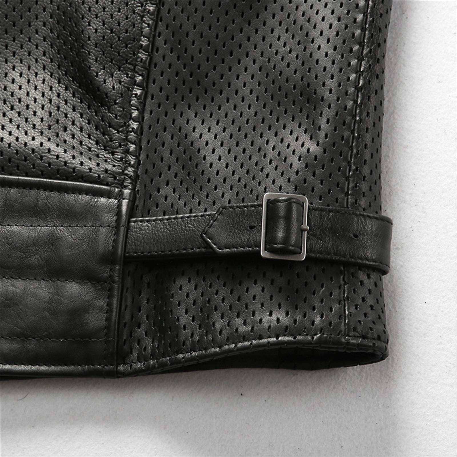 Men's Motorcycle Club Vest - Breathable Mesh & Cowhide Leather Sleeveless Jacket with Perforated Design & Zipper Closure - Ideal for Biker Rides, Club Events & Outdoor Adventures