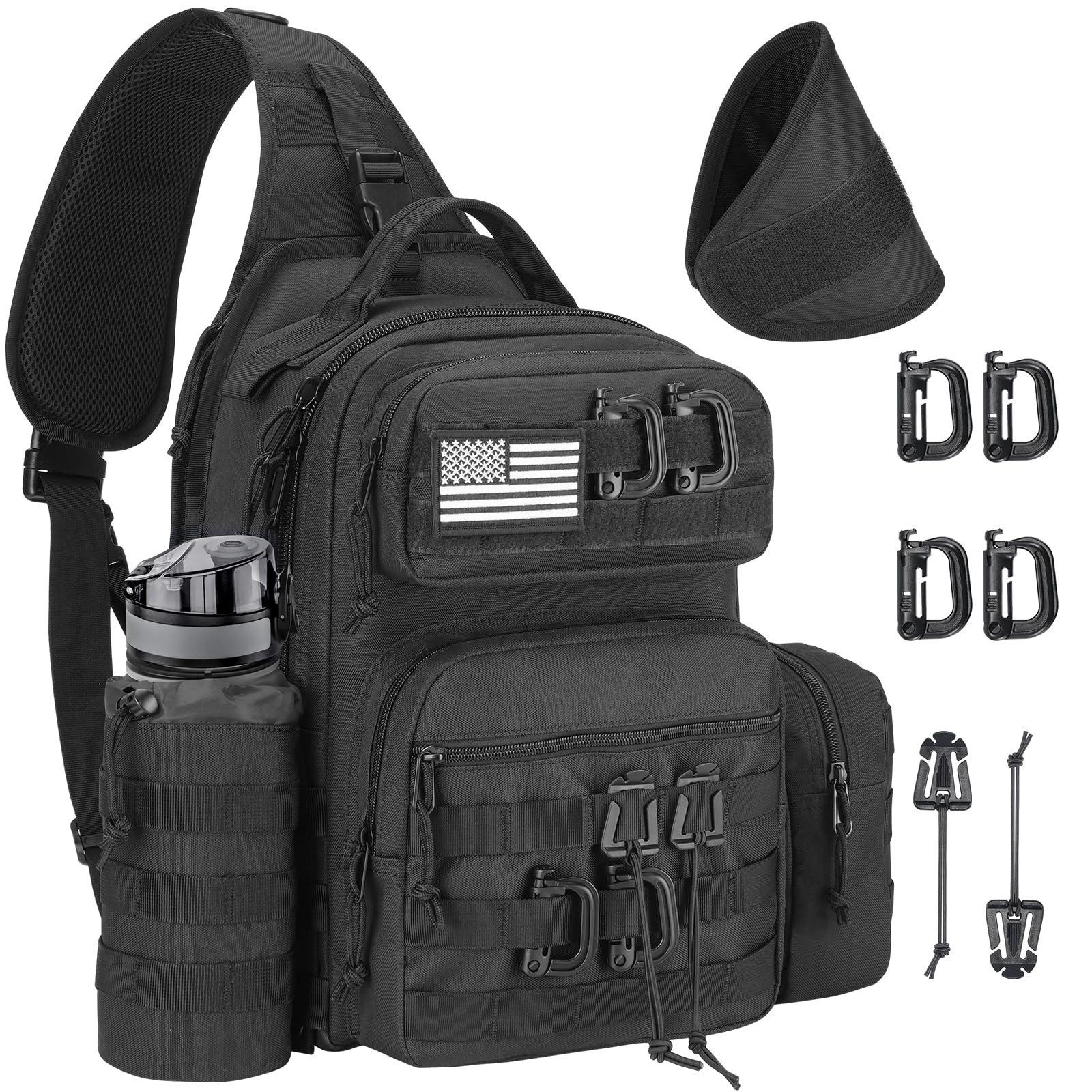 CVLIFE Tactical Sling Bag Backpack for Men - Military Shoulder Sling Bag with MOLLE System, Detachable Army Assault Pack & Water Bottle Holder - Concealed Carry Day Pack for EDC, Hiking, Work & Outdoor Adventures (Black)