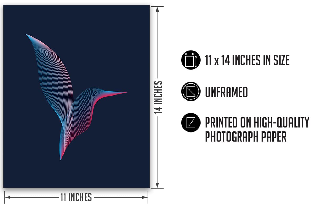 Minimalist Hummingbird Wall Art Print - Modern Bathroom & Teen Room Decor - Unique Gift for Men, Women & Kids - 11x14 Unframed Home Decoration - Perfect for Bedroom, Living Room & Office Spaces
