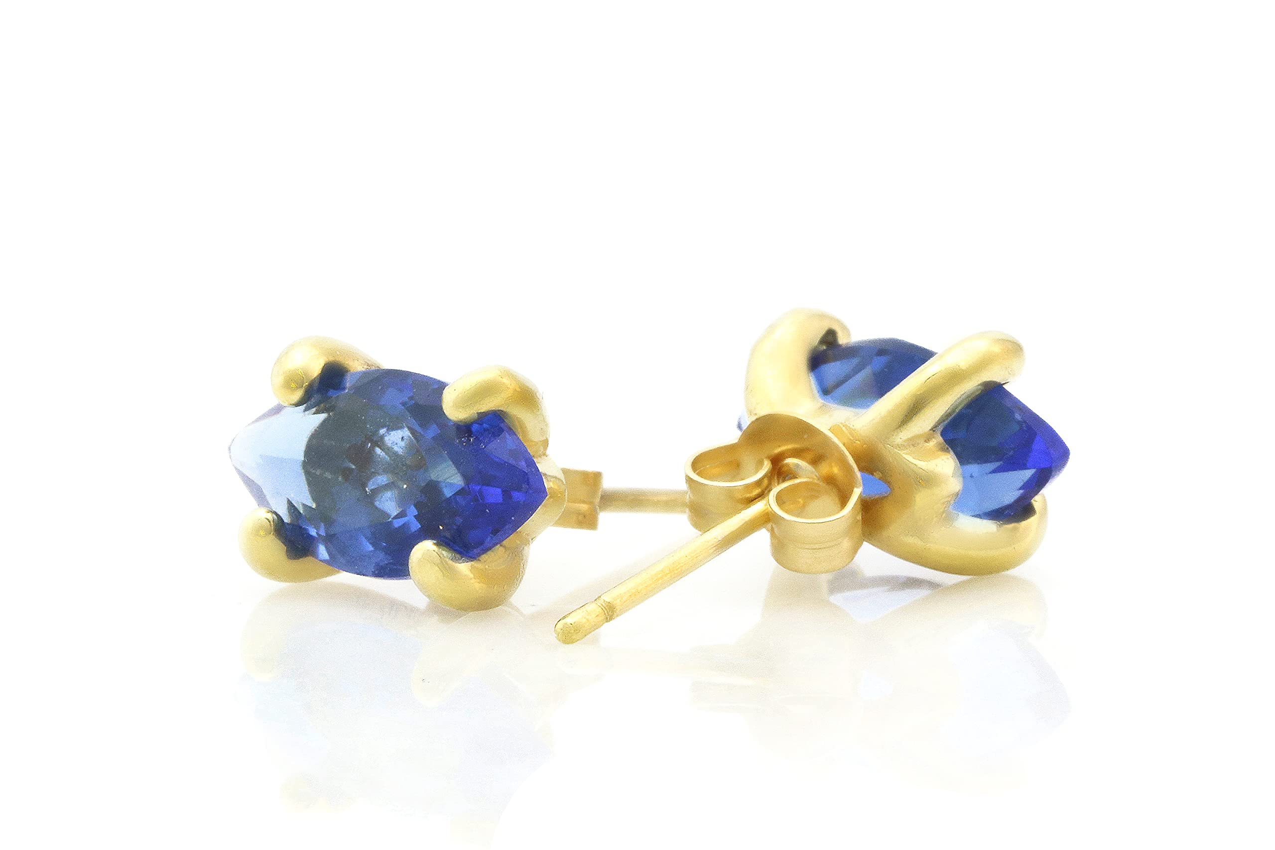 Sapphire Marquise Stud Earrings - September Birthstone Jewelry, Blue Stone Earrings for Women, Elegant Bridal & Fashion Jewelry Gift Set with Jewelry Box - Perfect for Weddings, Anniversaries & Special Occasions