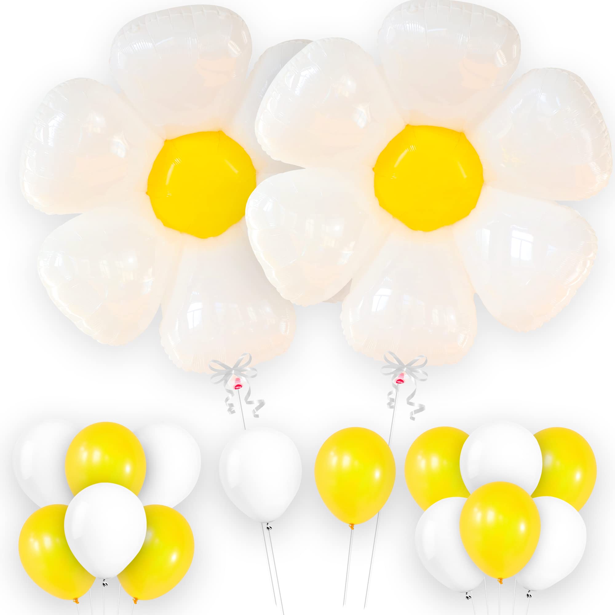 KatchOn 30 Inch Giant Daisy Balloons Decor Set - Large Flower Balloons for Birthday Party, Baby Shower, Wedding, Bridal Shower & Spring Decorations | Daisy Balloon Garland, Groovy Party Decor, Floral Balloon Arrangement