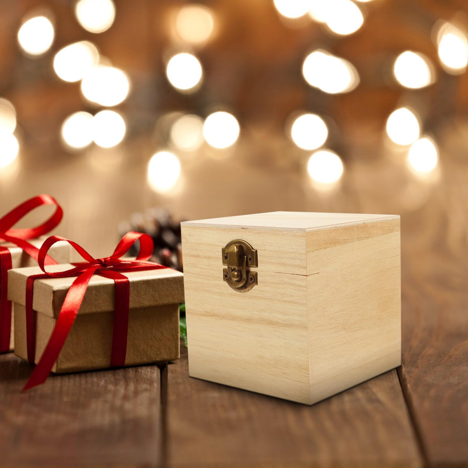 4-Piece Unfinished Wooden Square Box Set with Hinged Lid & Front Clasp - DIY Craft Storage, Jewelry Organizer - Perfect for Home Decor, Wedding Favors & Gift Packaging
