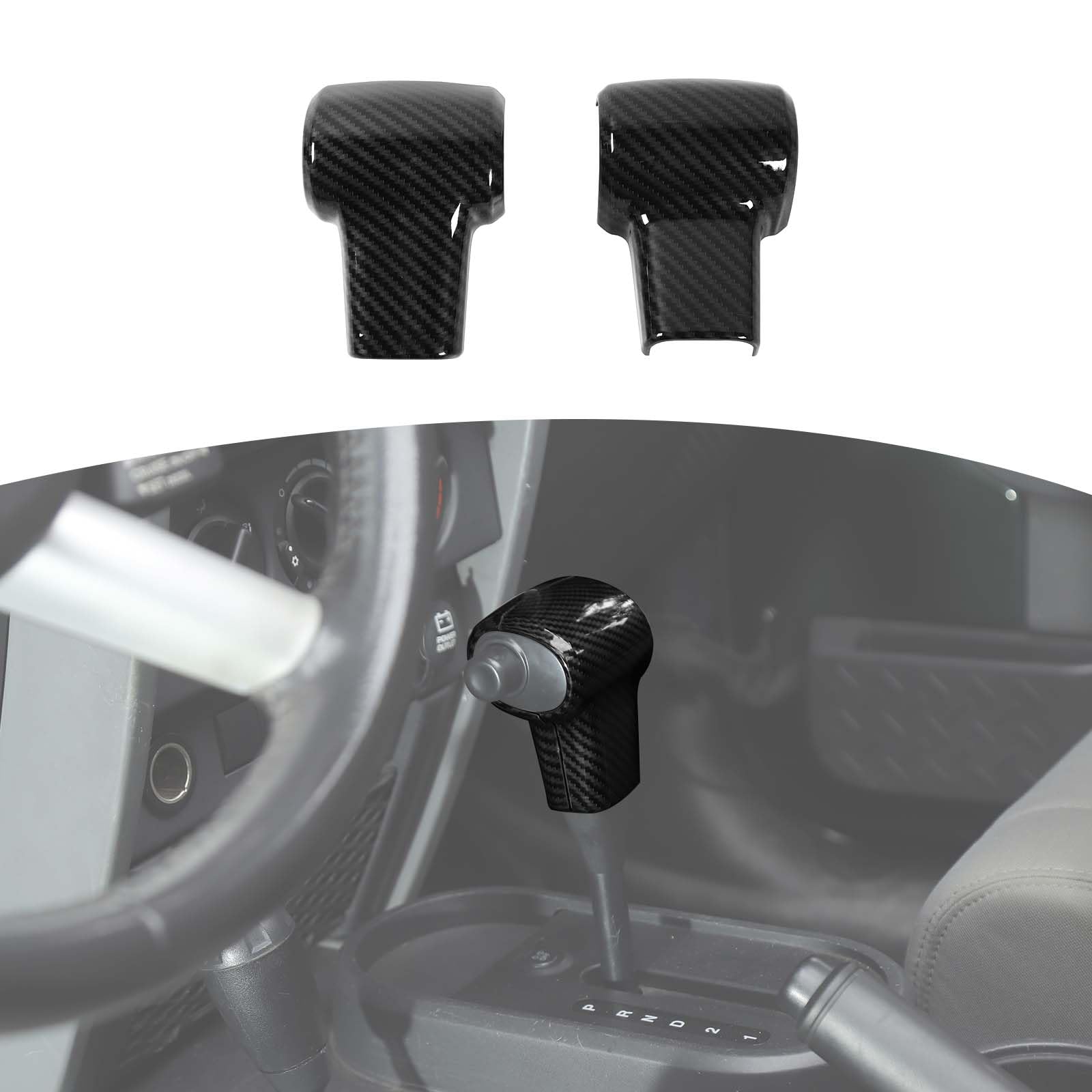 RT-TCZ Carbon Fiber Gear Shift Knob Cover for Jeep Wrangler JK & JKU (2007-2010) - 2-Pack Black Interior Accessories - Perfect for Off-Roading & Daily Driving