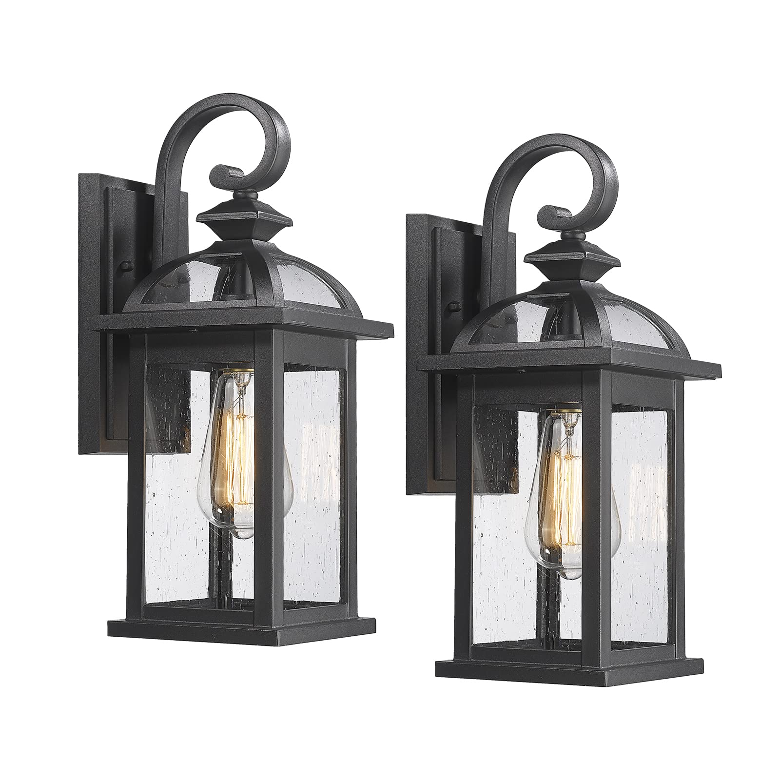 Darkaway Outdoor Wall Sconce Lights - Waterproof Exterior Lighting Fixtures with Seeded Glass for House, Porch, Patio (2 Pack) - Perfect for Front Door, Garden & Backyard Decor