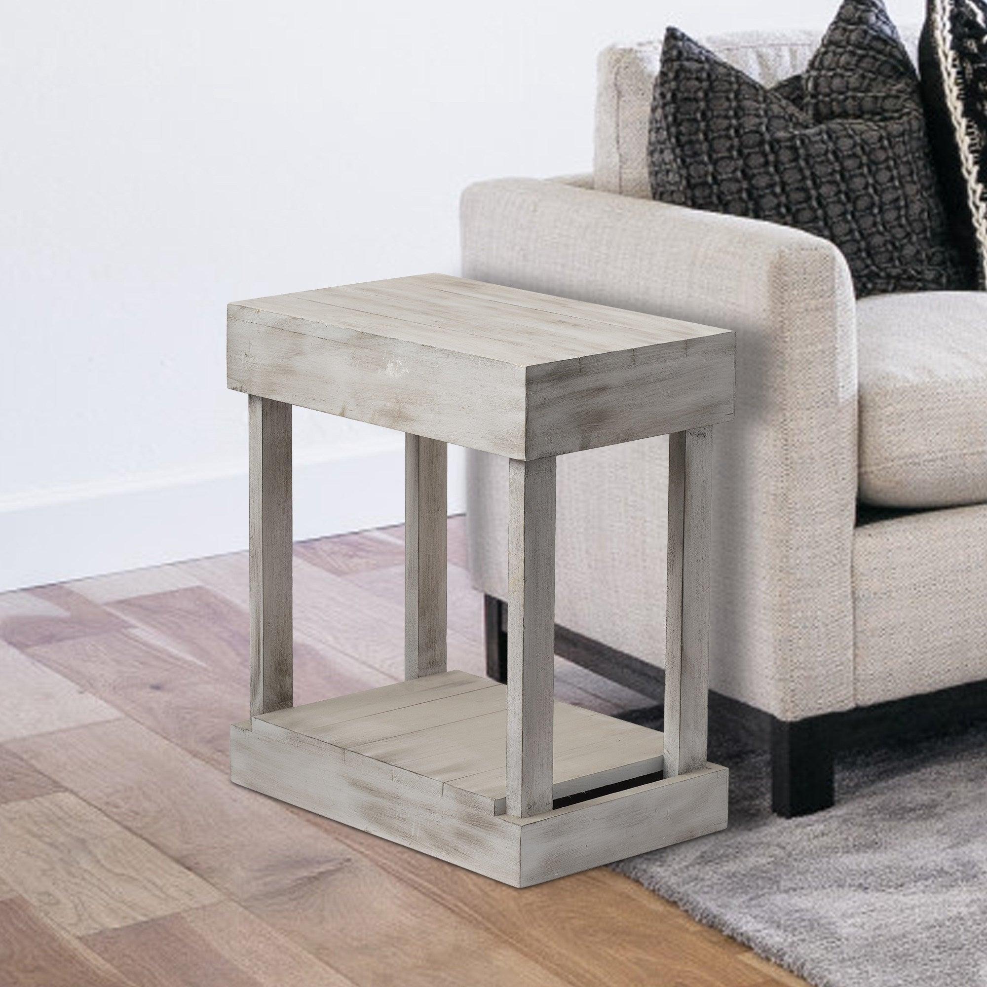 Rustic Wood Square Side Table with Shelf - Farmhouse End Table for Living Room, Bedroom & Patio - Sturdy Coffee Table Accent Furniture for Home Decor