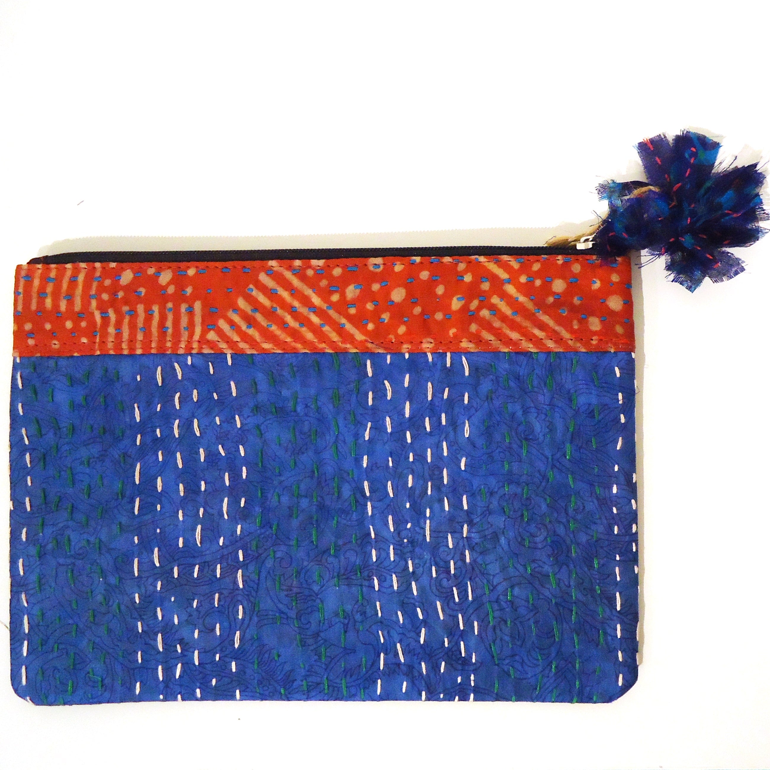Handmade Kantha Pouch - Blue Ethnic Indian Crossbody Bag for Women | Boho Festival Purse, Travel Essentials & Everyday Use